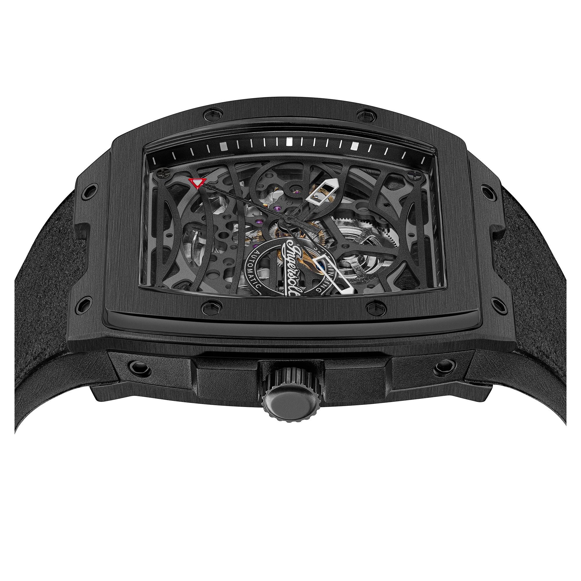 Ingersoll The Challenger Automatic Black Skeleton Dial Black Plastic Strap Men's Watch I12307