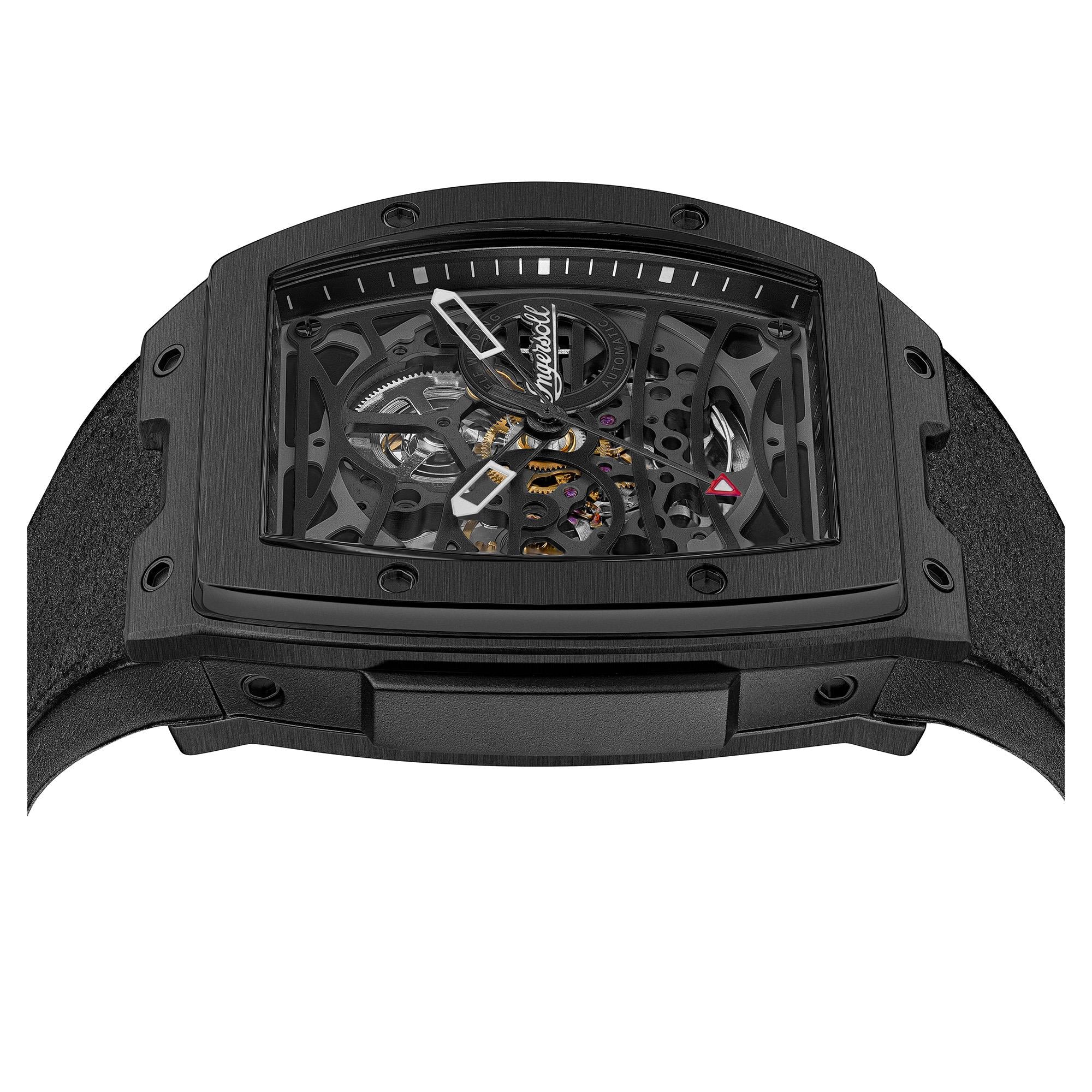 Ingersoll The Challenger Automatic Black Skeleton Dial Black Plastic Strap Men's Watch I12307