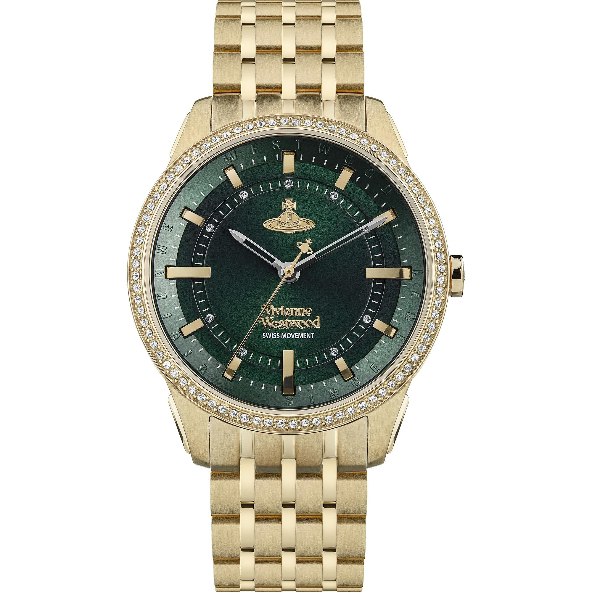 Vivienne Westwood East End Quartz Green Dial Gold PVD Stainless Steel Bracelet Ladies Watch VV262GRGD