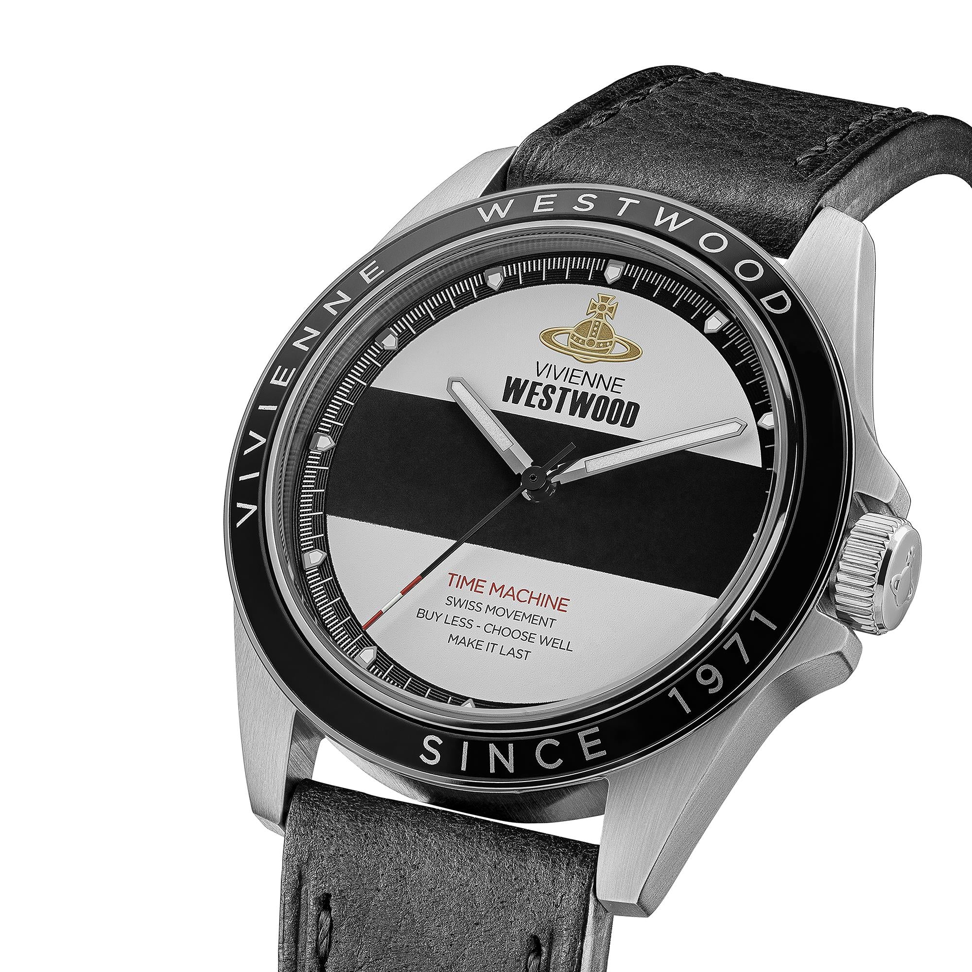 Vivienne Westwood The Blackwall Quartz Two-Tone Dial Black Leather Strap Men's Watch VV293BKBK