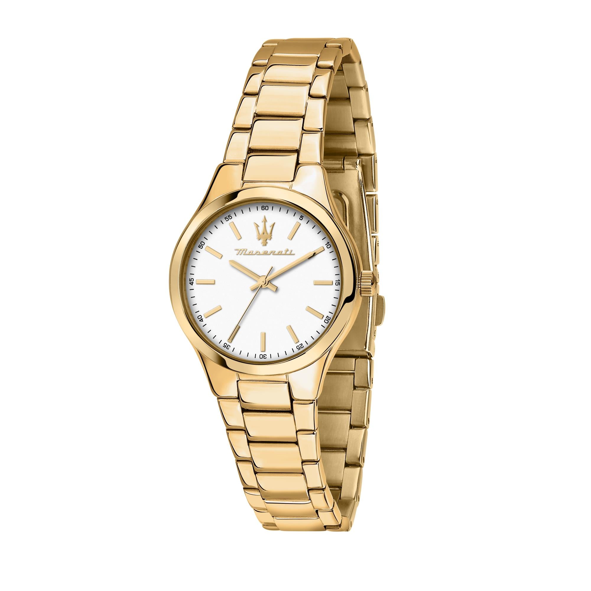 Maserati Attrazione Quartz White Dial Gold PVD Stainless Steel Bracelet Ladies Watch R8853151501