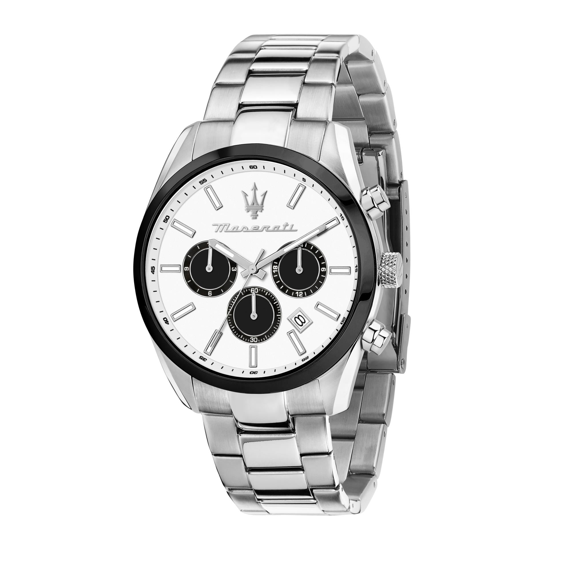 Maserati Attrazione Quartz White Chronograph Dial Steel Bracelet Men's Watch R8853151004
