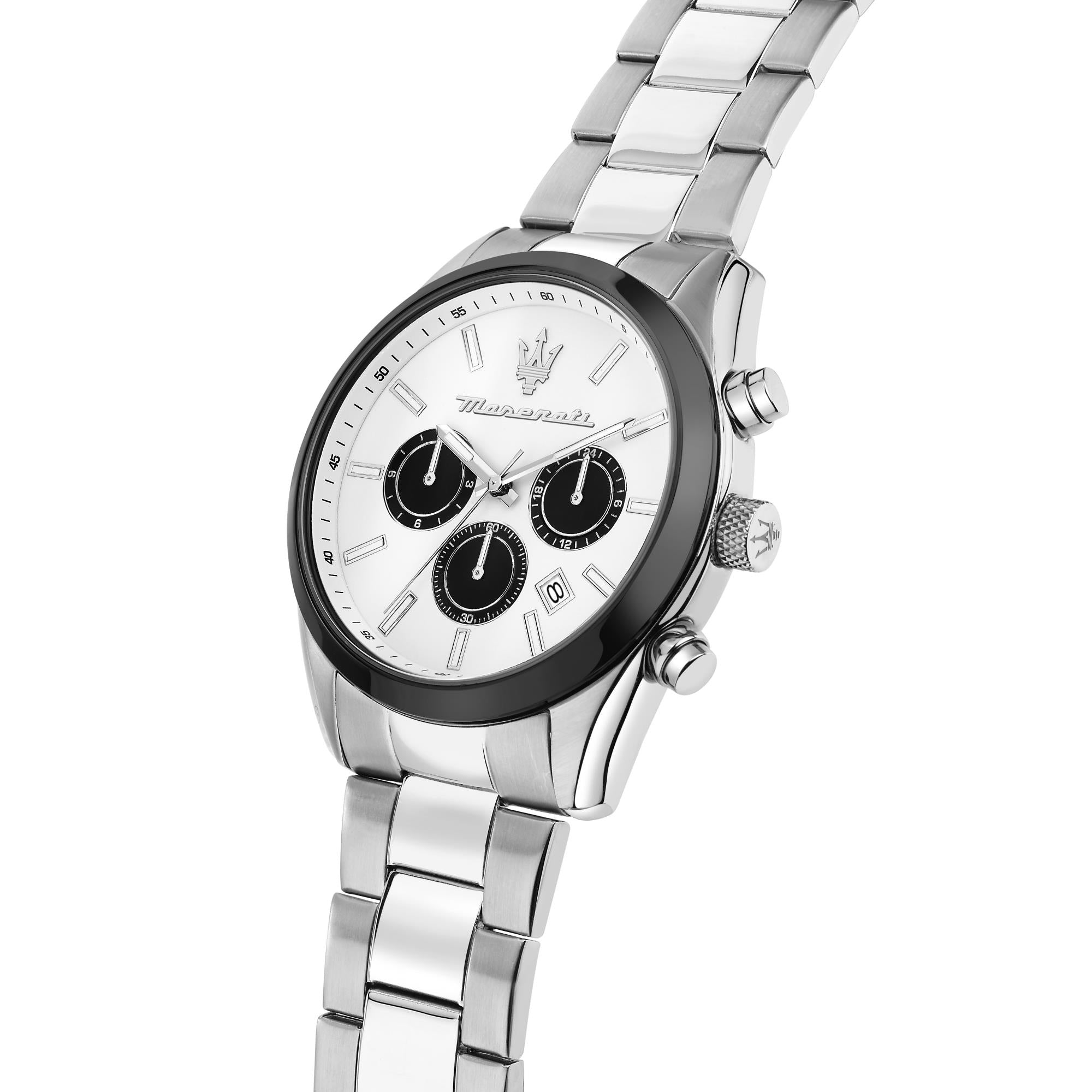 Maserati Attrazione Quartz White Chronograph Dial Steel Bracelet Men's Watch R8853151004