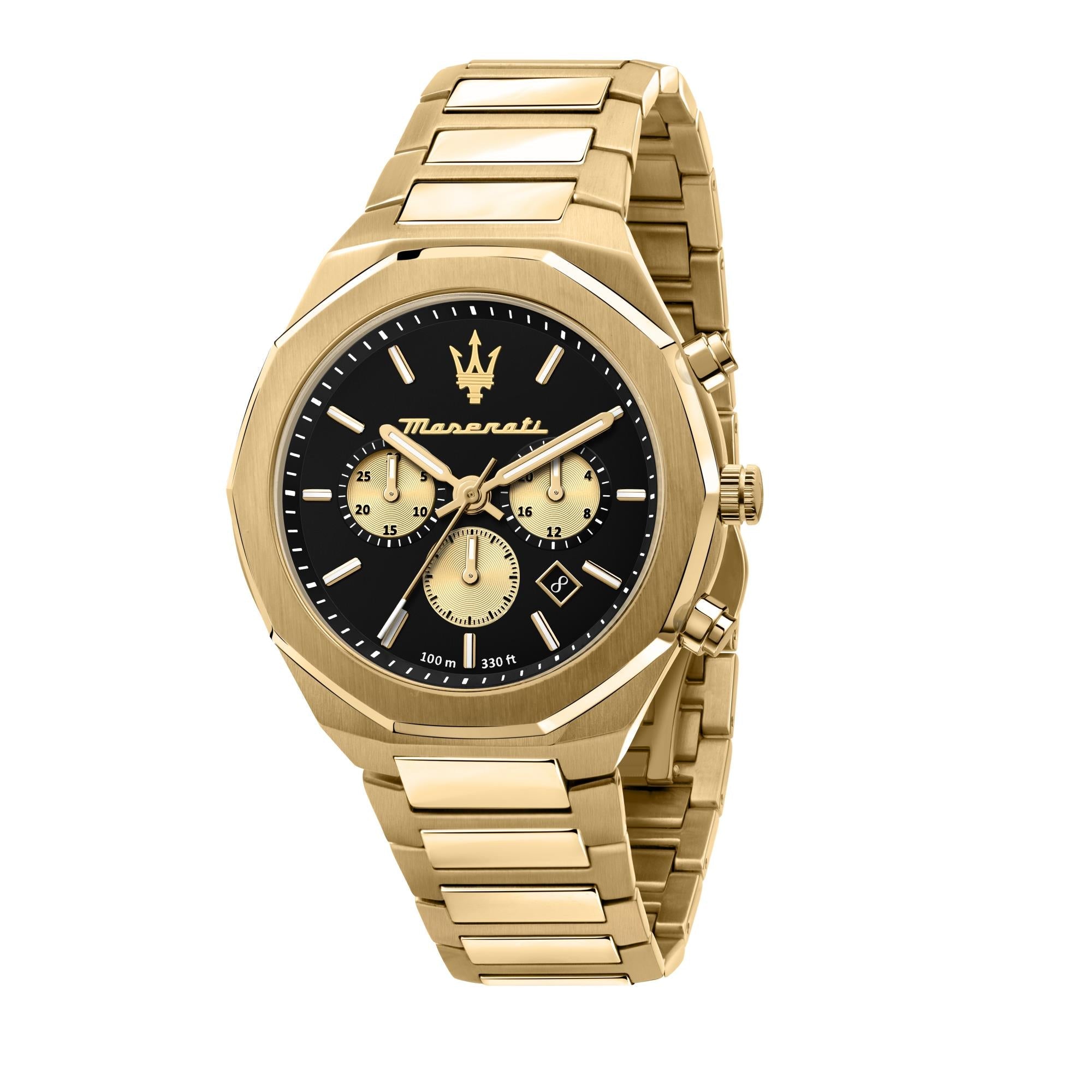 Maserati Stile Quartz Black Chronograph Dial Gold PVD Steel Bracelet Men's Watch R8873642001