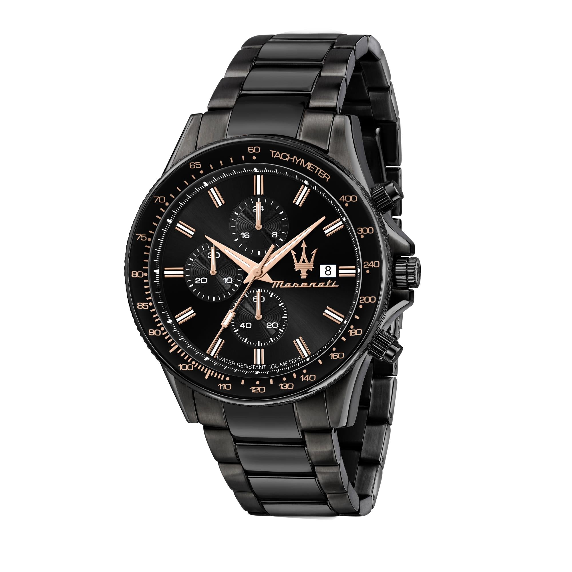 Maserati Sfidia Quartz Black Chronograph Dial Black PVD Steel Bracelet Men's Watch R8873640011
