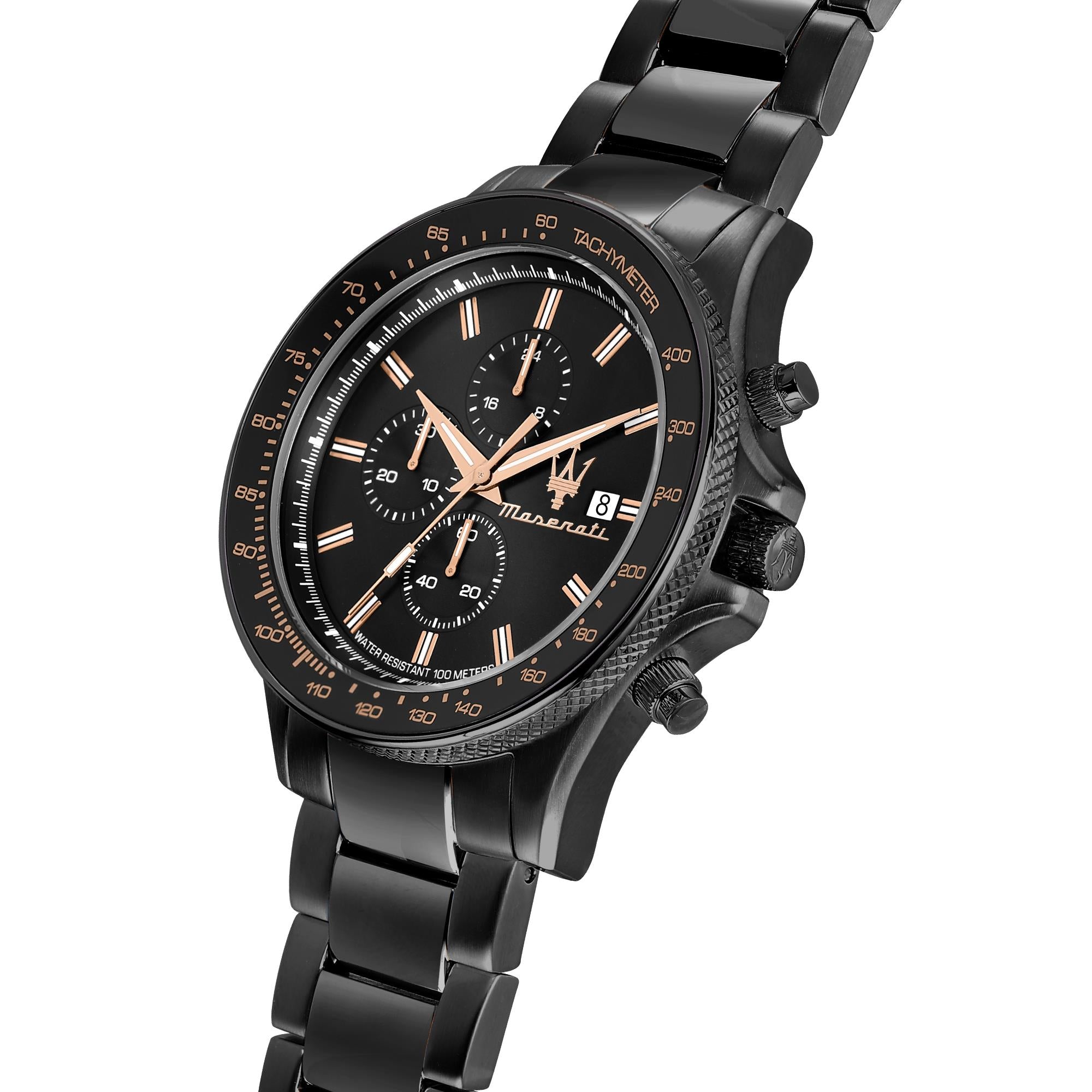 Maserati Sfidia Quartz Black Chronograph Dial Black PVD Steel Bracelet Men's Watch R8873640011