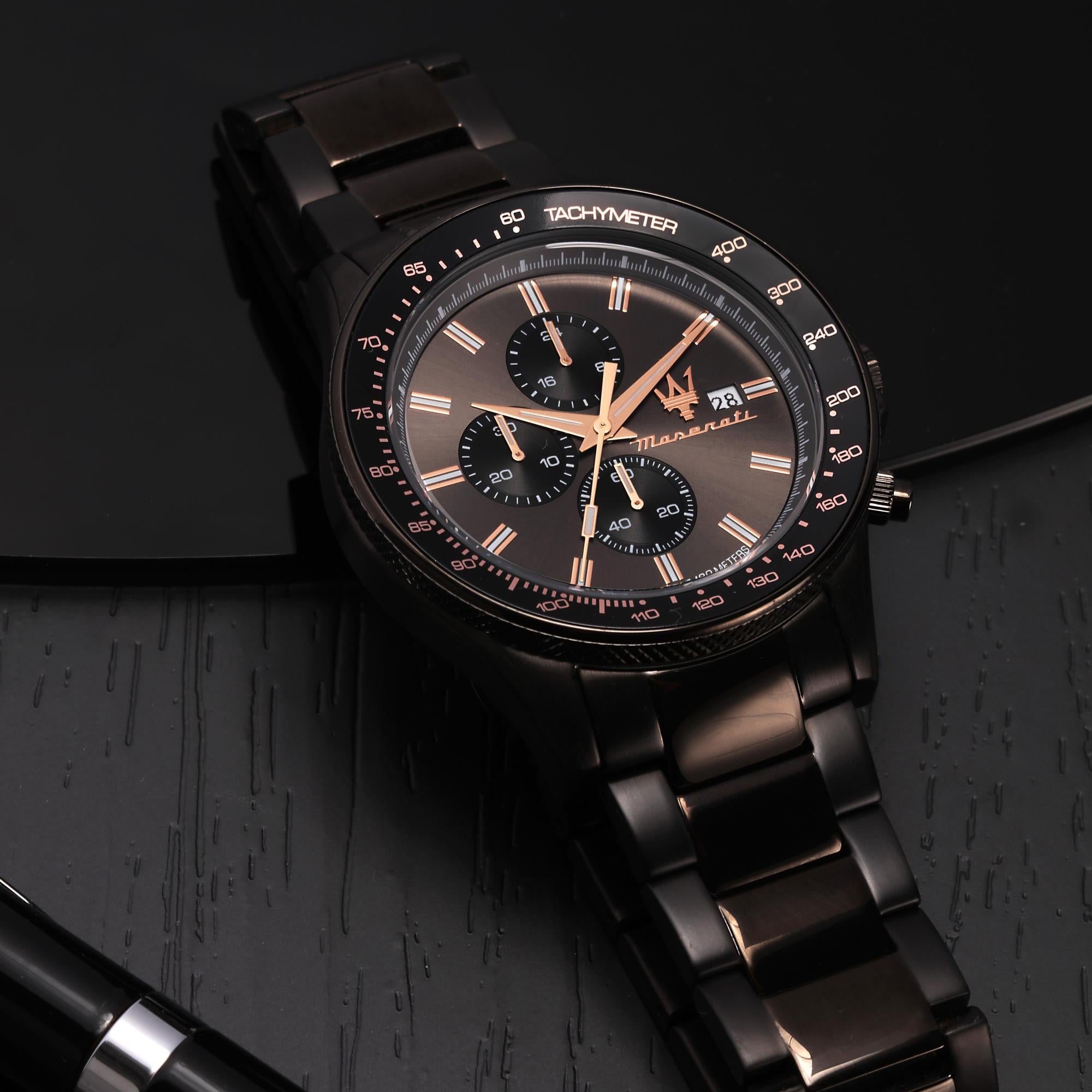 Maserati Sfidia Quartz Black Chronograph Dial Black PVD Steel Bracelet Men's Watch R8873640011