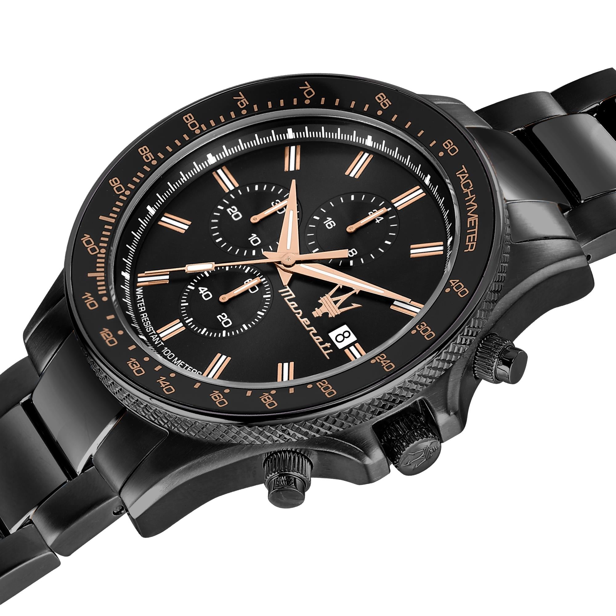 Maserati Sfidia Quartz Black Chronograph Dial Black PVD Steel Bracelet Men's Watch R8873640011