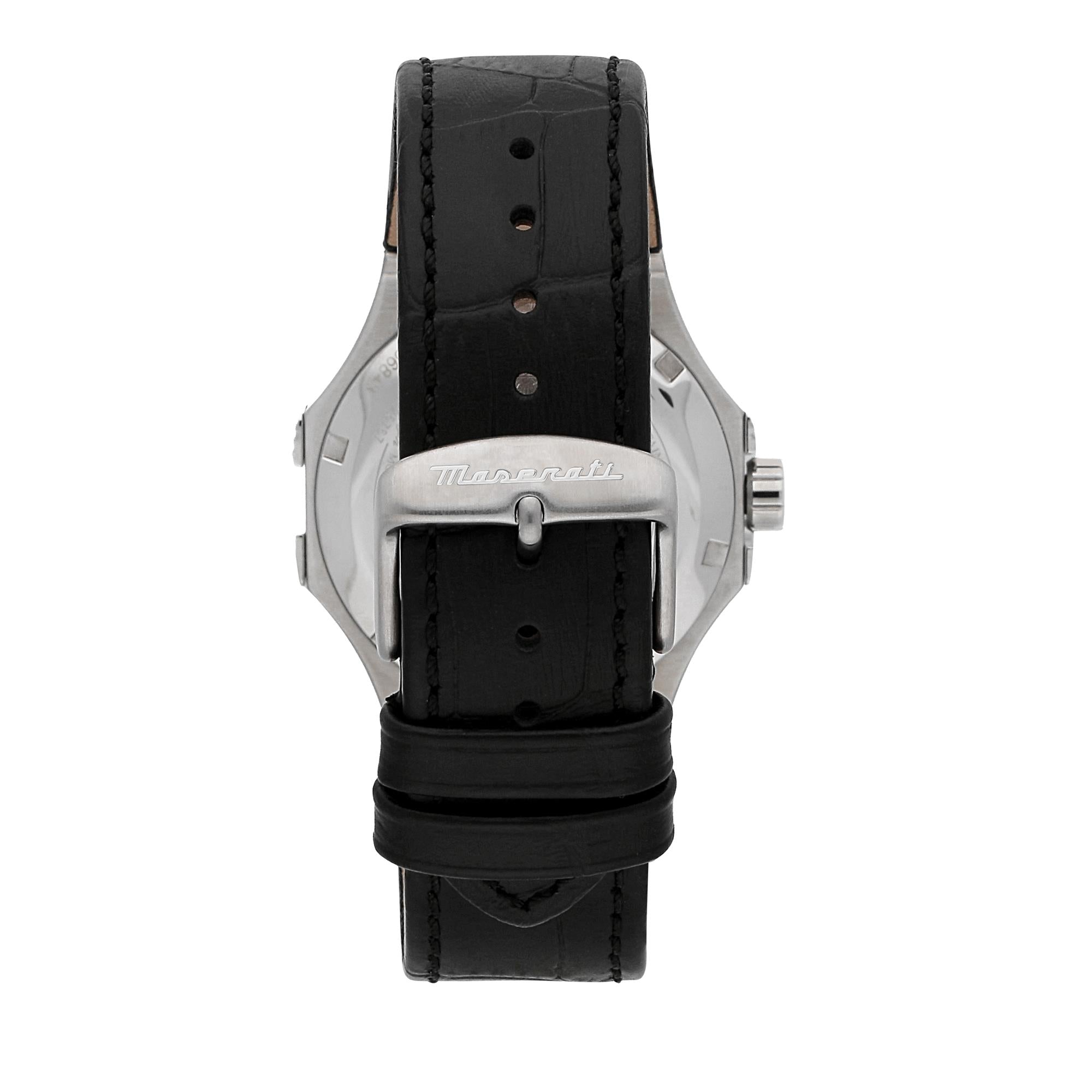 Maserati Potenza Quartz Skeleton Dial Black Leather Strap Men's Watch R8821108038