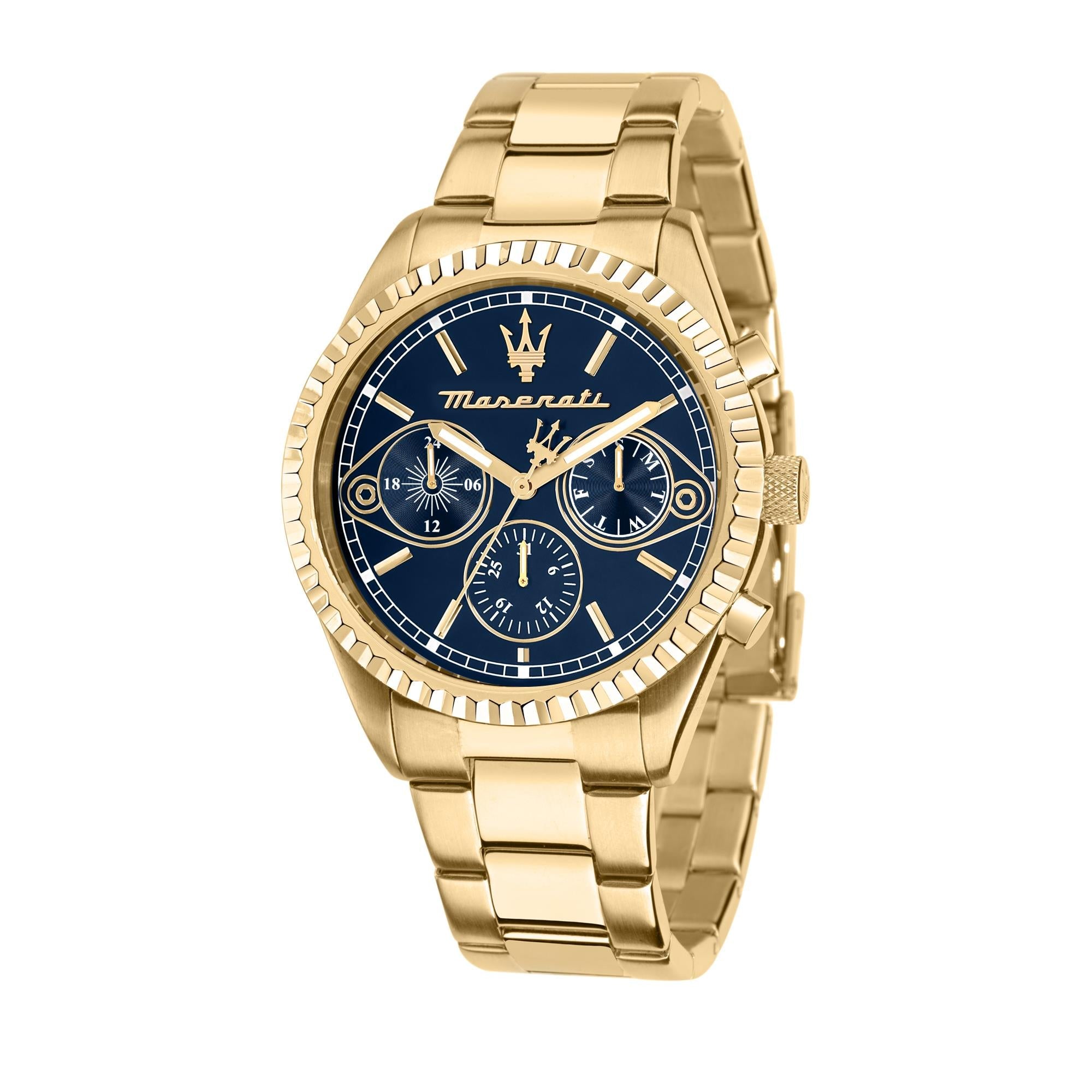 Maserati Competizione Quartz Blue Chronograph Dial Gold PVD Steel Bracelet Men's Watch R8853100026
