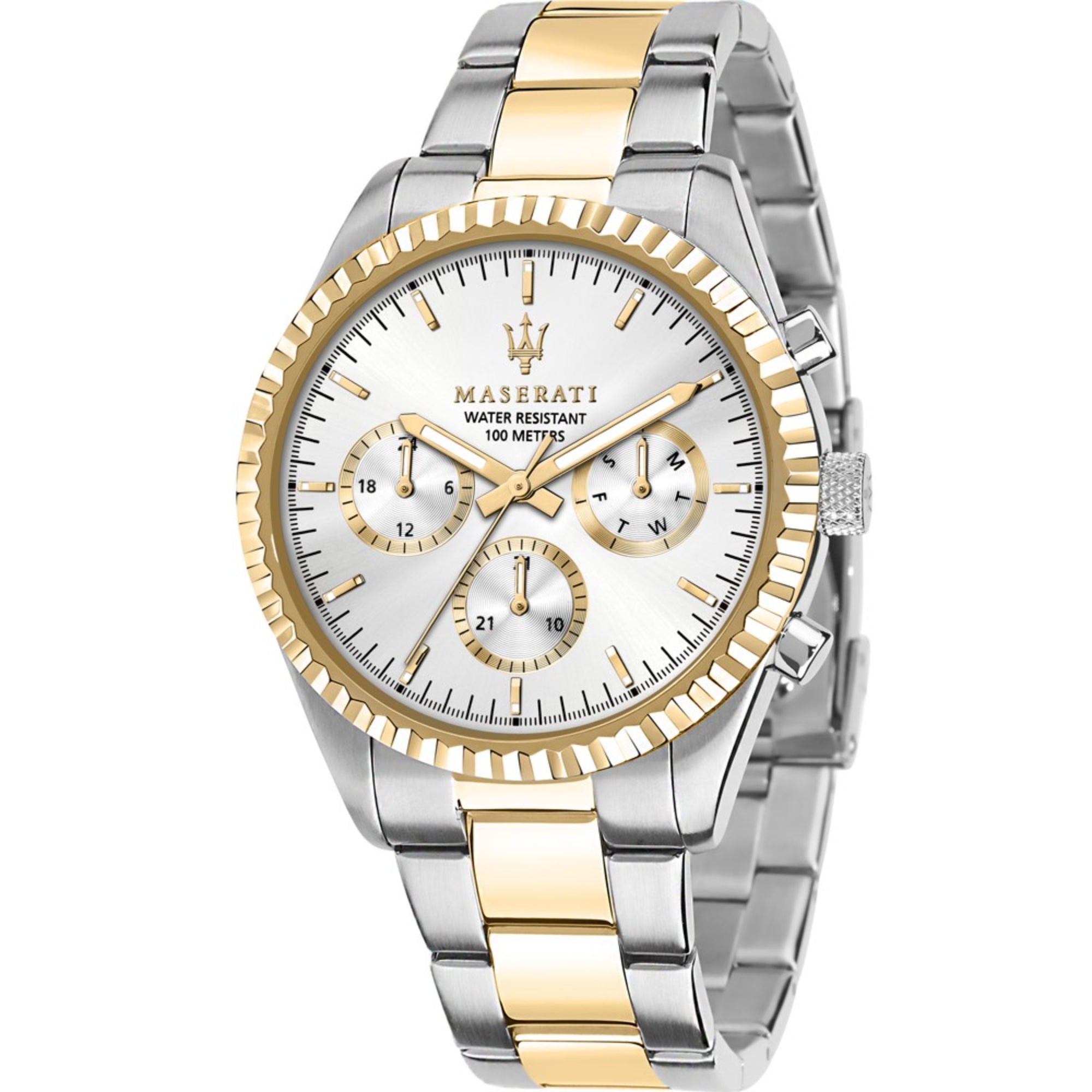 Maserati Competizione Quartz Silver Chronograph Dial Two Tone Steel Bracelet Men's Watch R8853100021