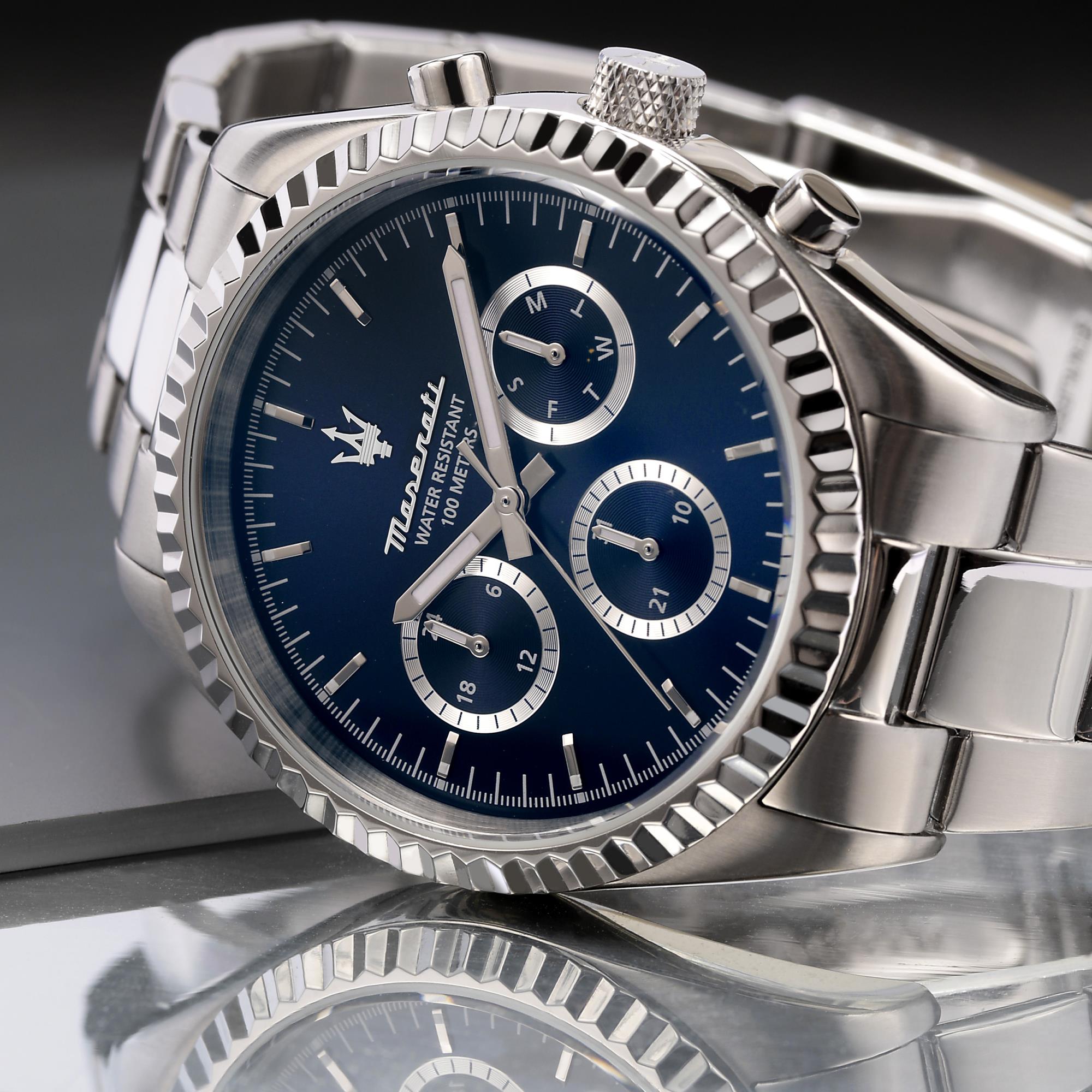 Maserati Competizione Quartz Blue Chronograph Dial Steel Bracelet Men's Watch R8853100022