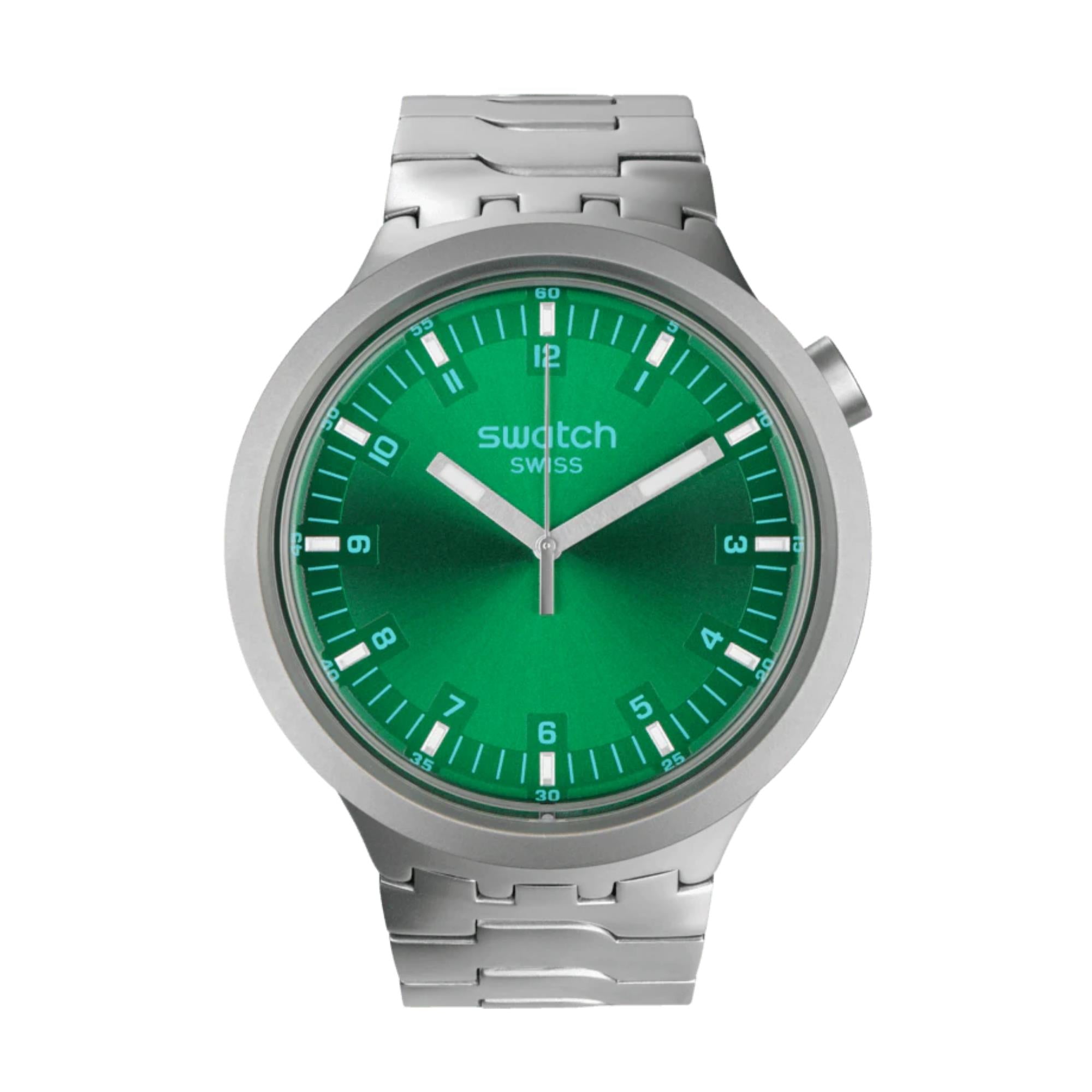 Swatch Big Bold Irony Forest Face Quartz Green Dial Stainless Steel Bracelet Unisex Watch SB07S101G