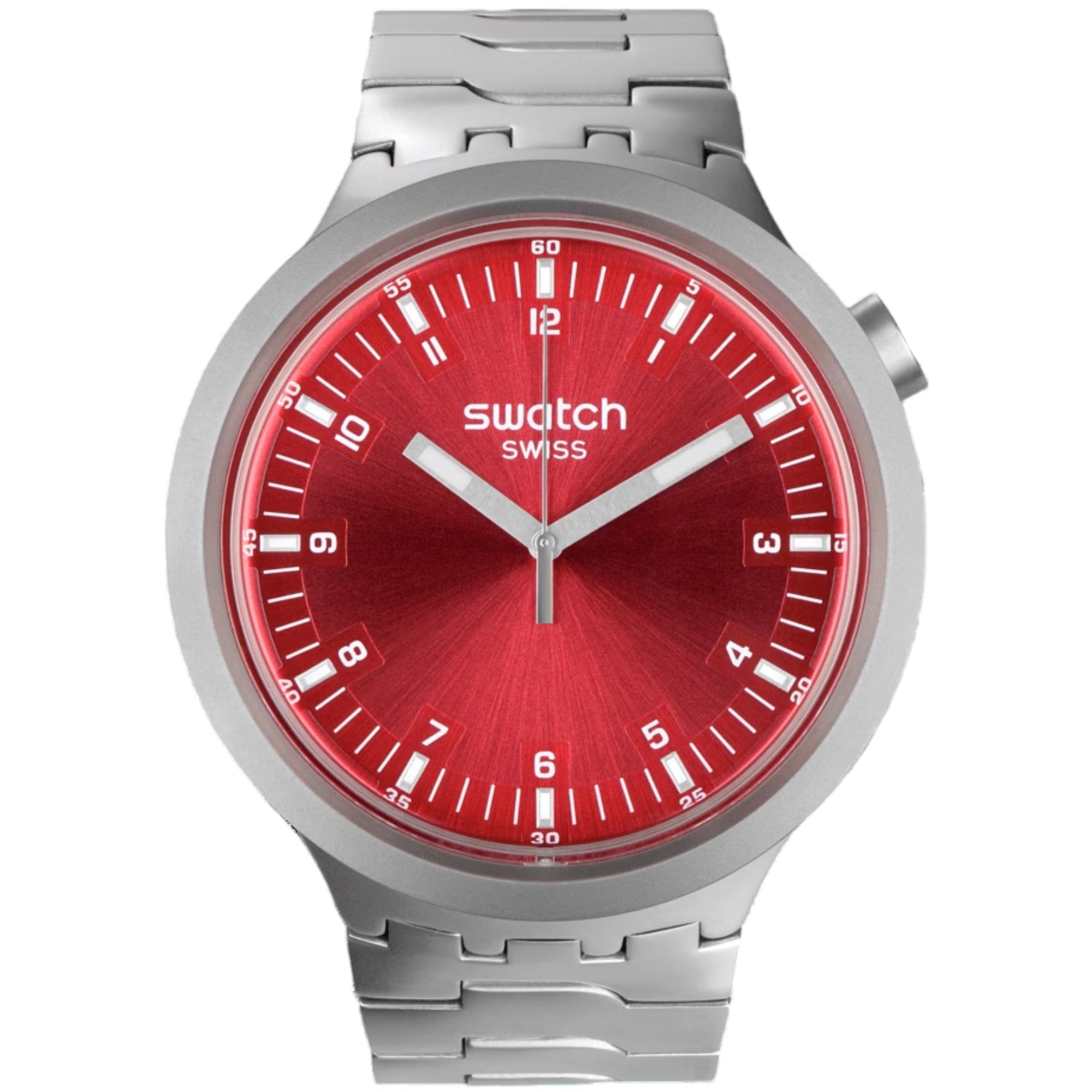 Swatch Big Bold Scarlett Shimmer Quartz Red Dial Stainless Steel Bracelet Unisex Watch SB07S104G