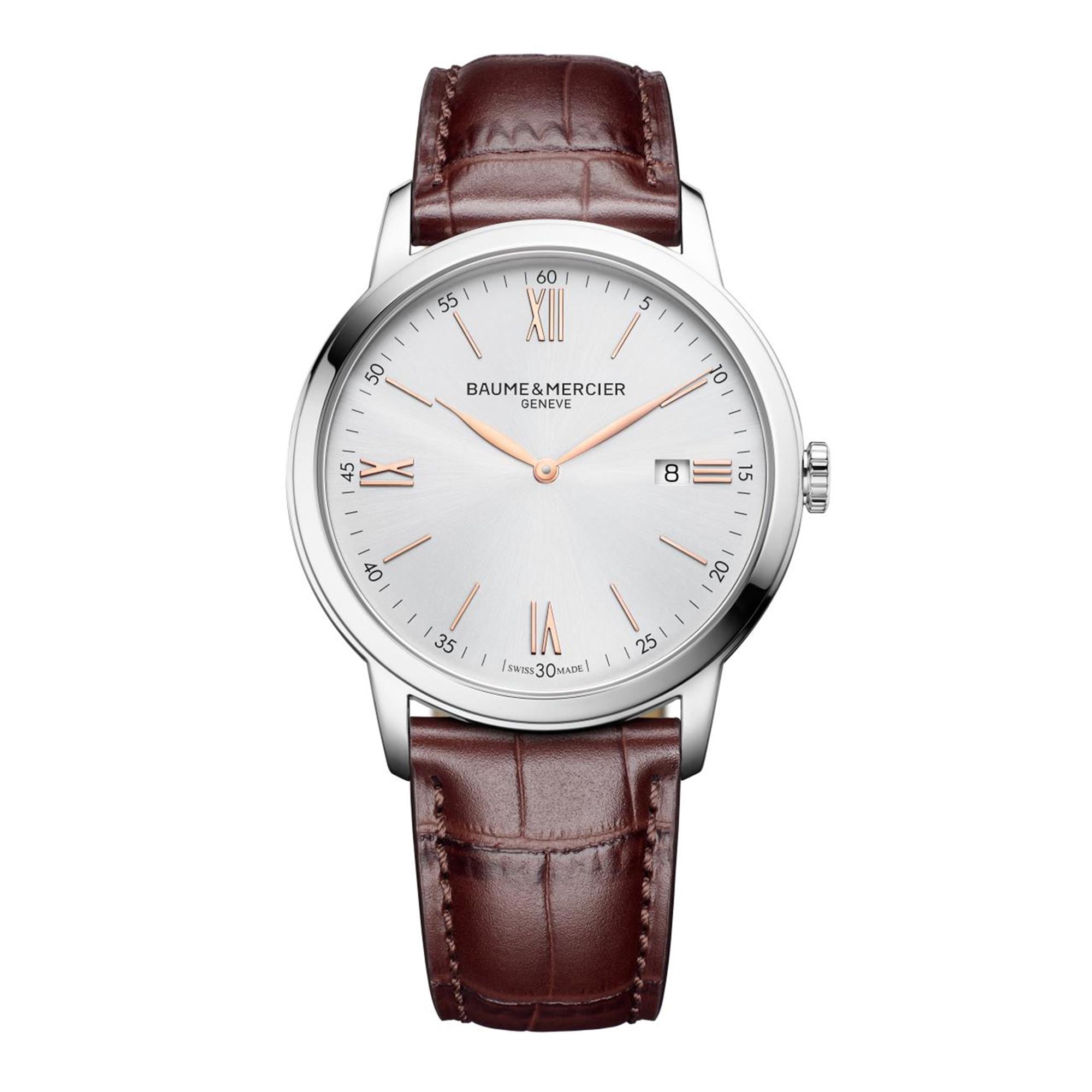 Baume & Mercier Classima Quartz White Dial Brown Leather Strap Men’s Watch BM0A10415