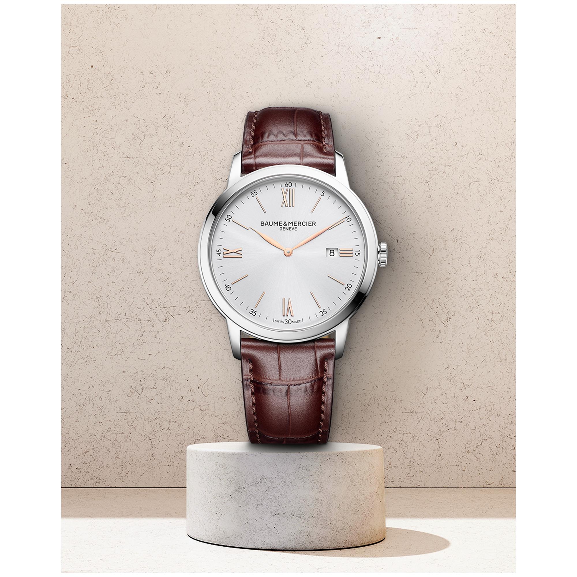 Baume & Mercier Classima Quartz White Dial Brown Leather Strap Men’s Watch BM0A10415