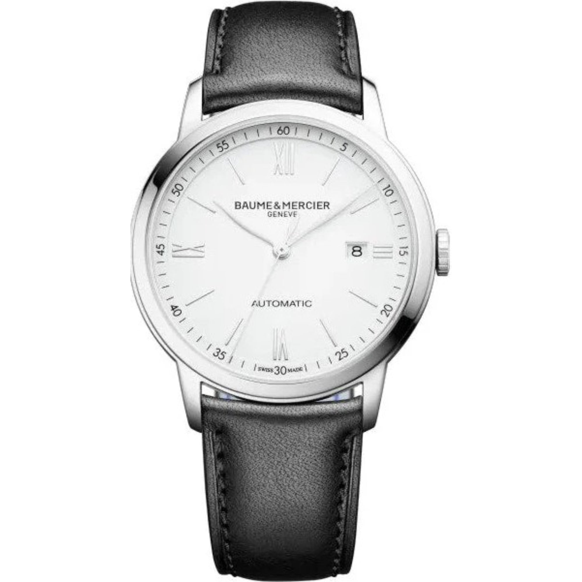 Baume & Mercier Classima Automatic White Dial Black Leather Strap Men's Watch BM0A10332