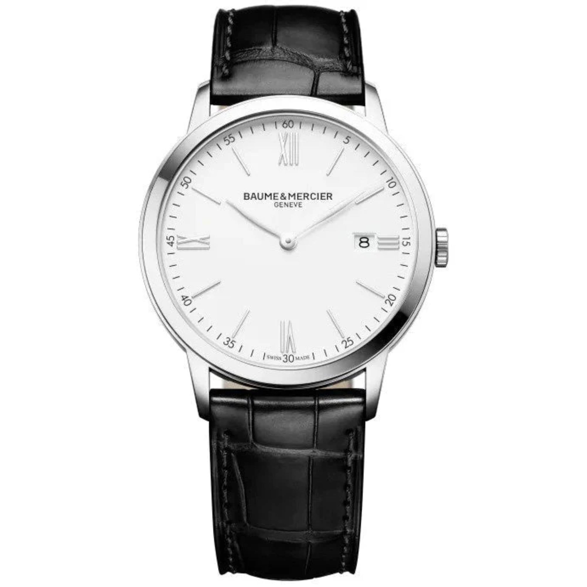 Baume & Mercier Classima Quartz White Dial Black Leather Strap Men’s Watch BM0A10323