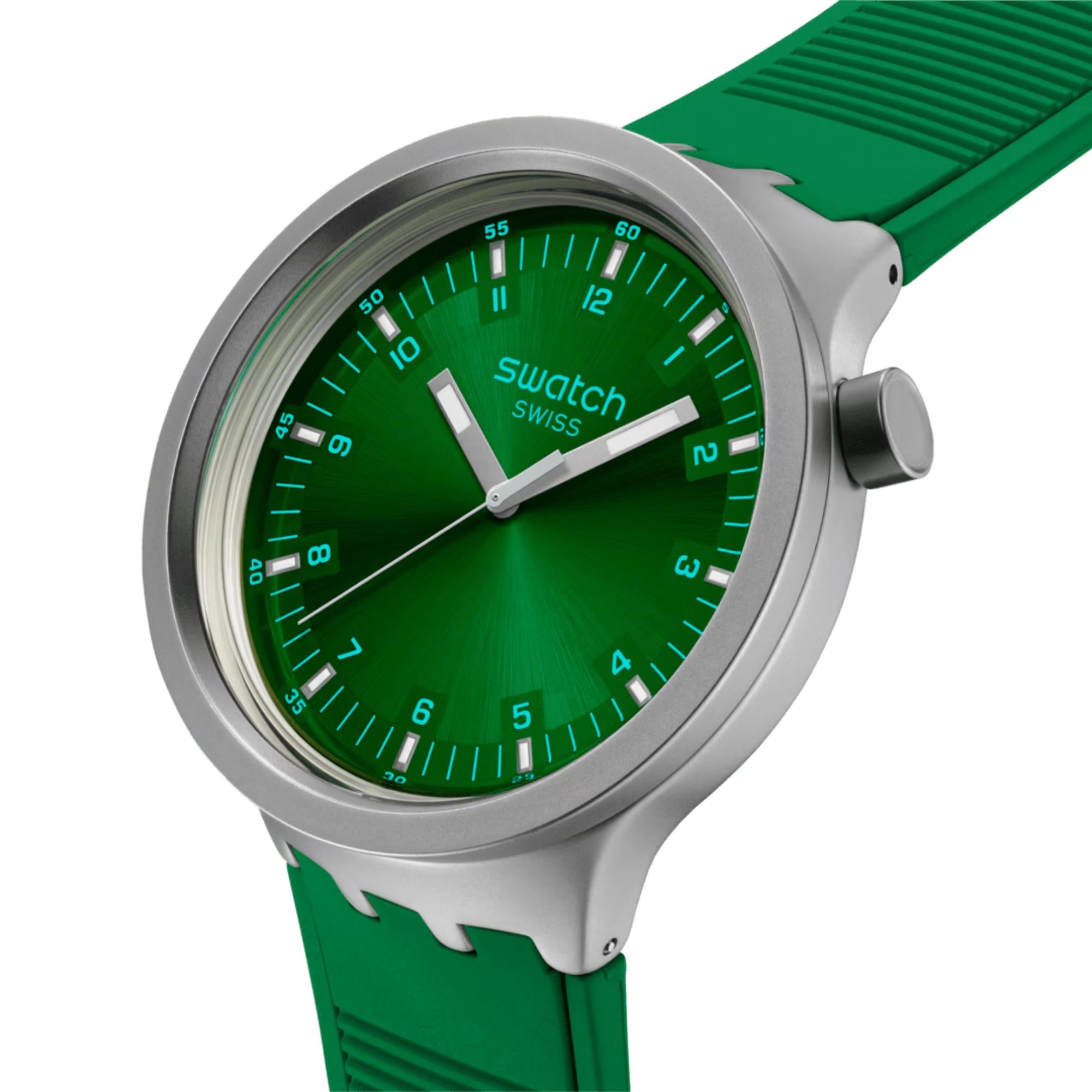 Swatch Big Bold Irony Forest Face Quartz Green Dial Stainless Steel Bracelet Unisex Watch SB07S101