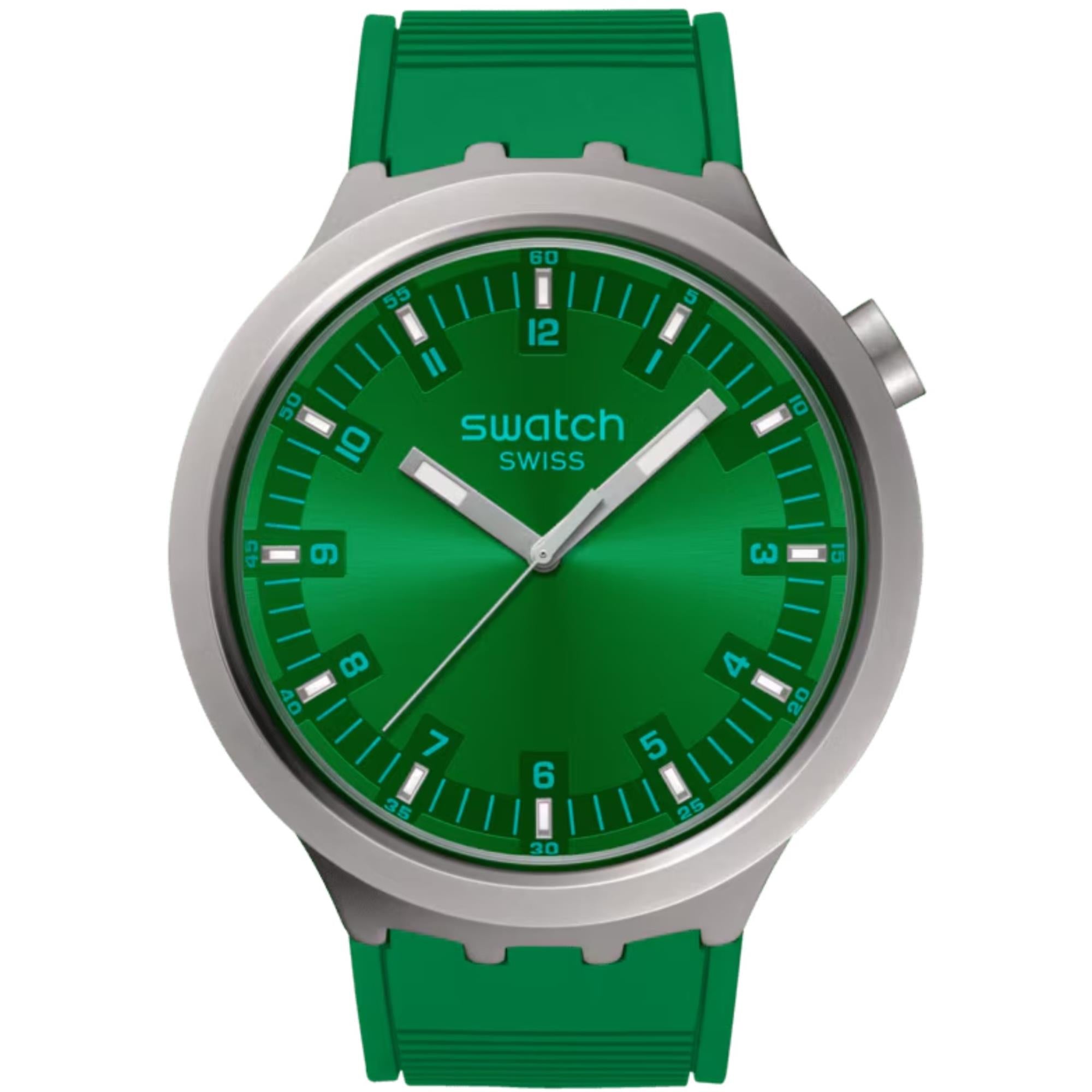 Swatch Big Bold Irony Forest Face Quartz Green Dial Stainless Steel Bracelet Unisex Watch SB07S101