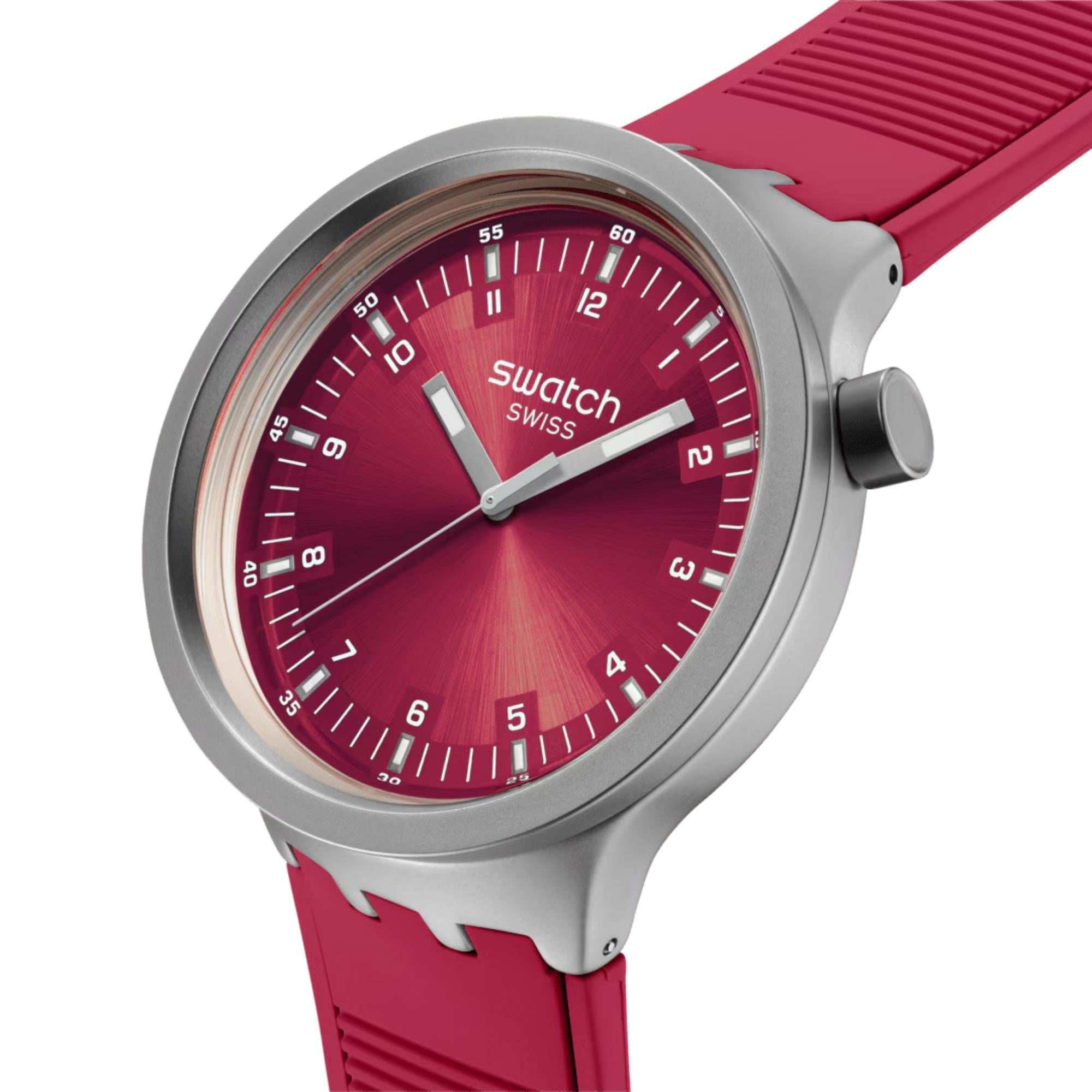 Swatch Big Bold Scarlett Shimmer Quartz Red Dial Stainless Steel Bracelet Unisex Watch SB07S104