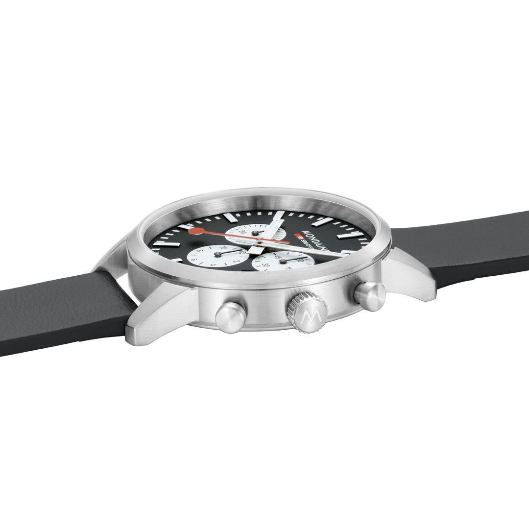 Mondaine Neo SBB Chrono Black Dial Grape Leather Strap Men's Watch MSD.41420.LBV