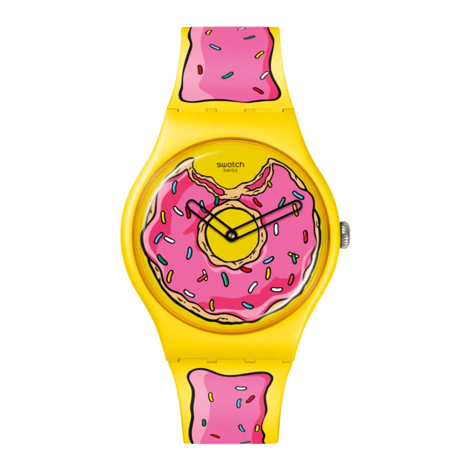 Swatch The Simpsons Collection Seconds Of Sweetness Quartz Yellow Dial Silicone Strap Unisex Watch SO29Z134