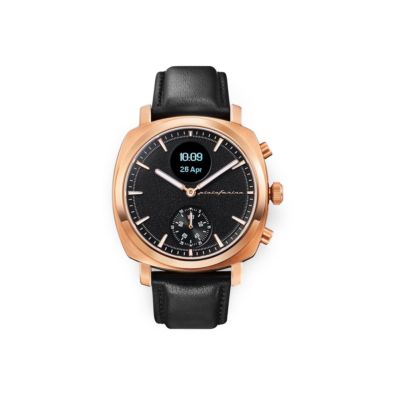 Pininfarina Senso Hybrid Sunburst Rose Black Dial Black Leather Strap Men’s Watch PMH01A-03