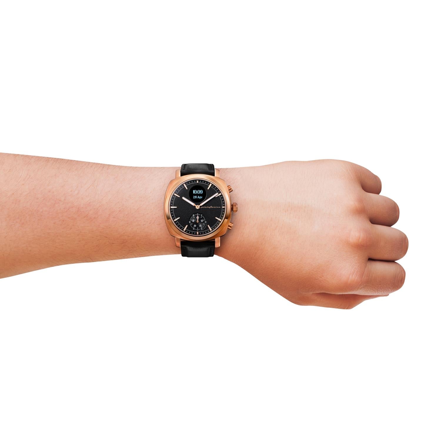 Pininfarina Senso Hybrid Sunburst Rose Black Dial Black Leather Strap Men’s Watch PMH01A-03