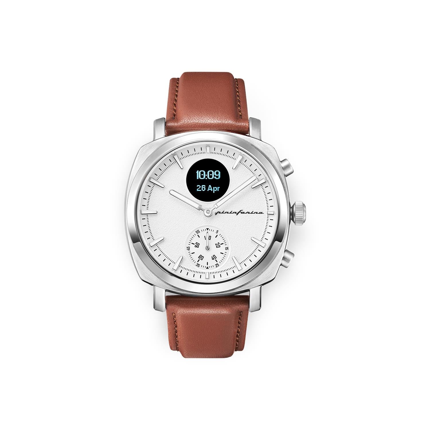 Pininfarina Senso Hybrid Moonlight Silver White Dial Brown Leather Strap Men’s Watch PMH01A-01