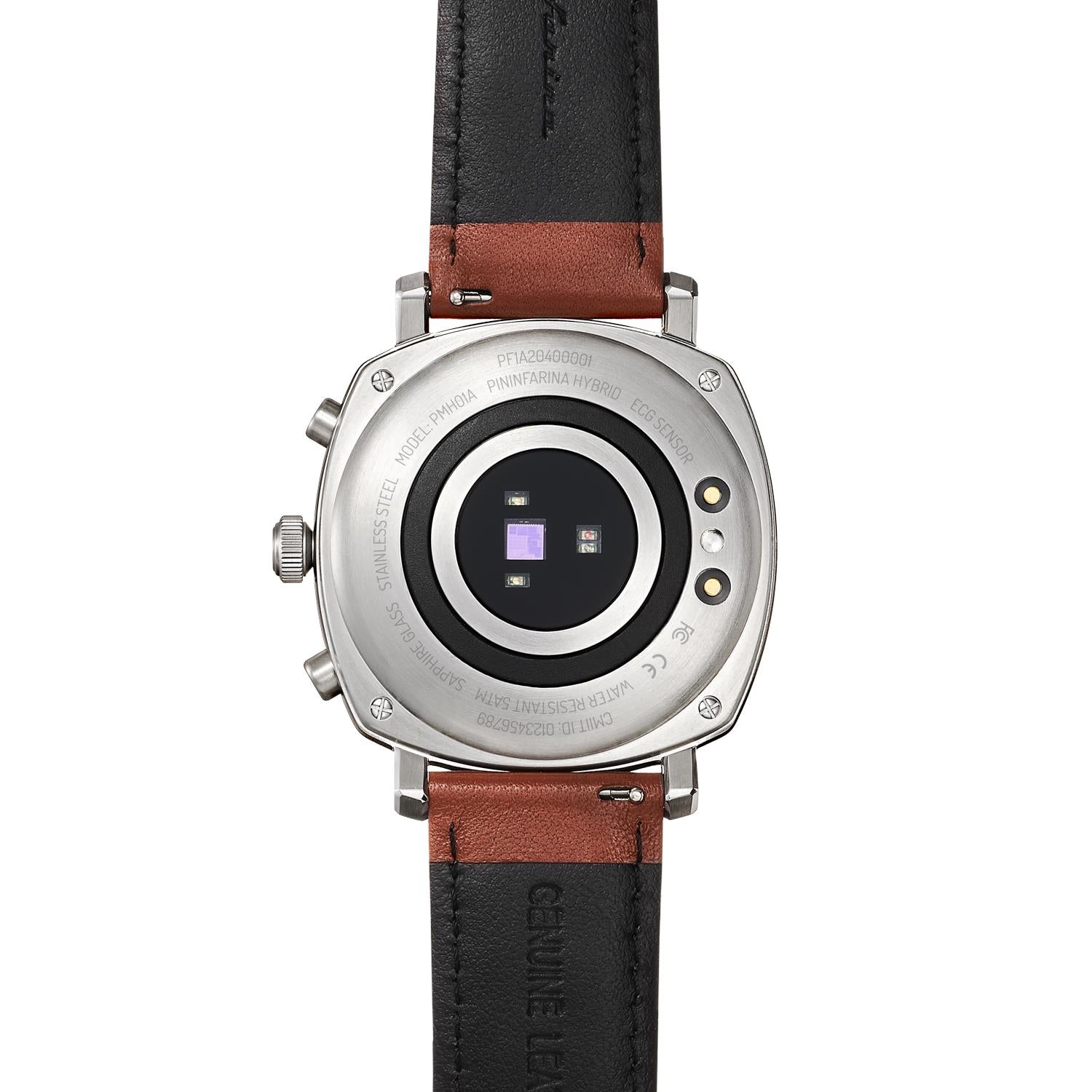 Pininfarina Senso Hybrid Moonlight Silver White Dial Brown Leather Strap Men’s Watch PMH01A-01