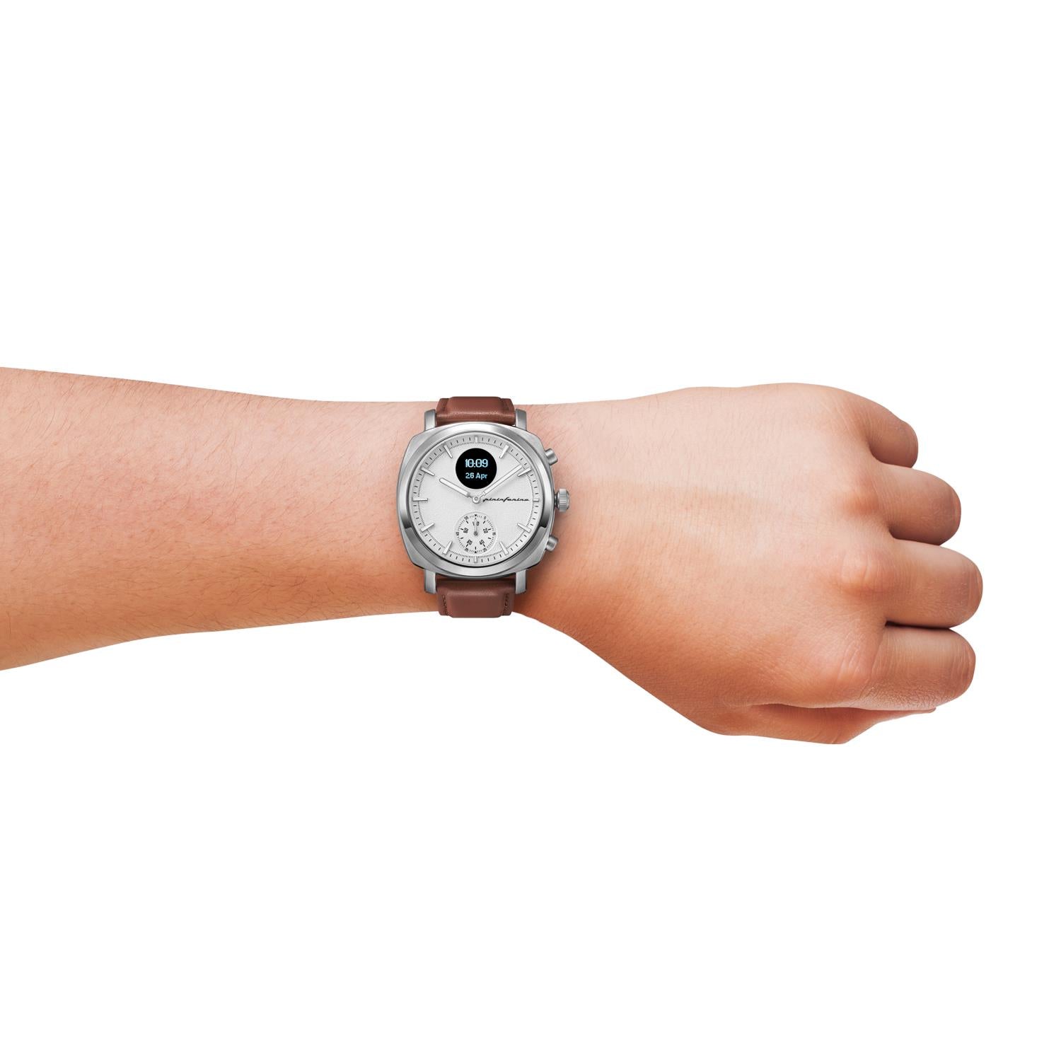 Pininfarina Senso Hybrid Moonlight Silver White Dial Brown Leather Strap Men’s Watch PMH01A-01
