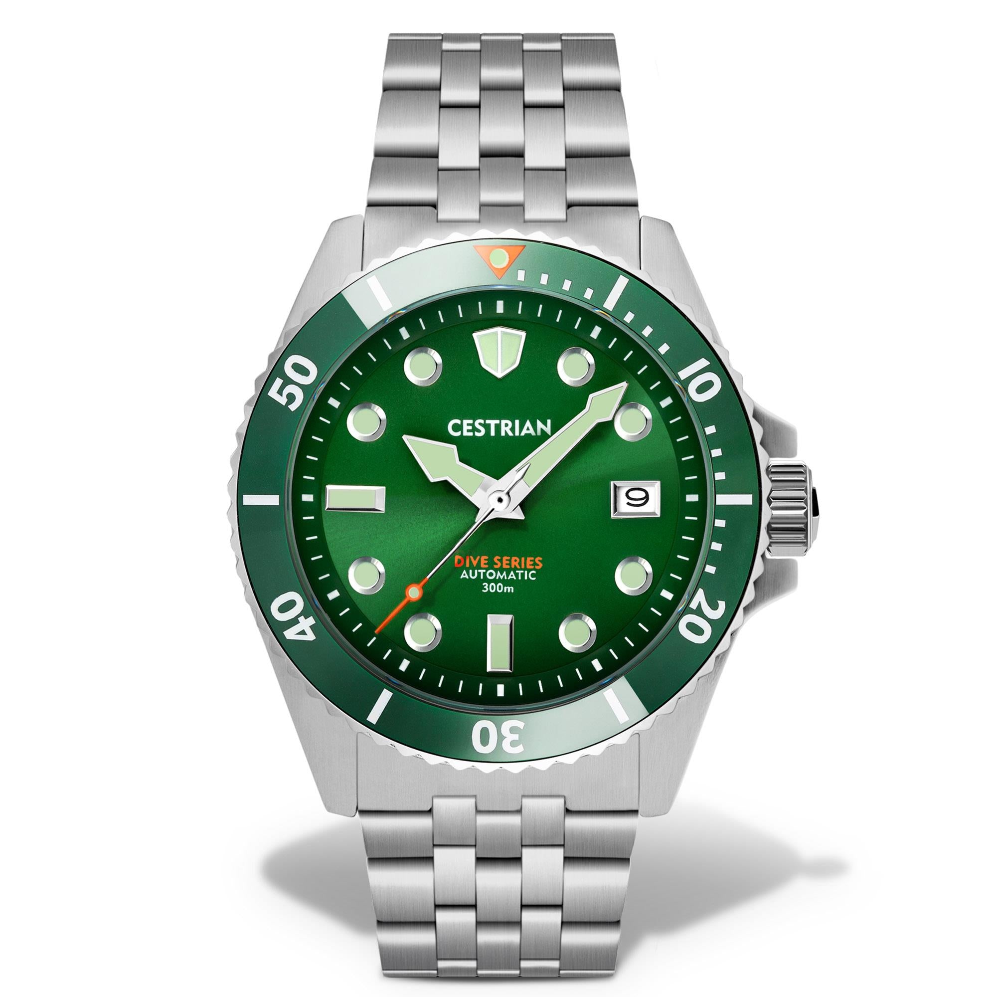 Cestrian Dive Series Hulk Green Dial Green Ceramic Bezel Steel Bracelet Automatic Men's Watch CD311B0773V1