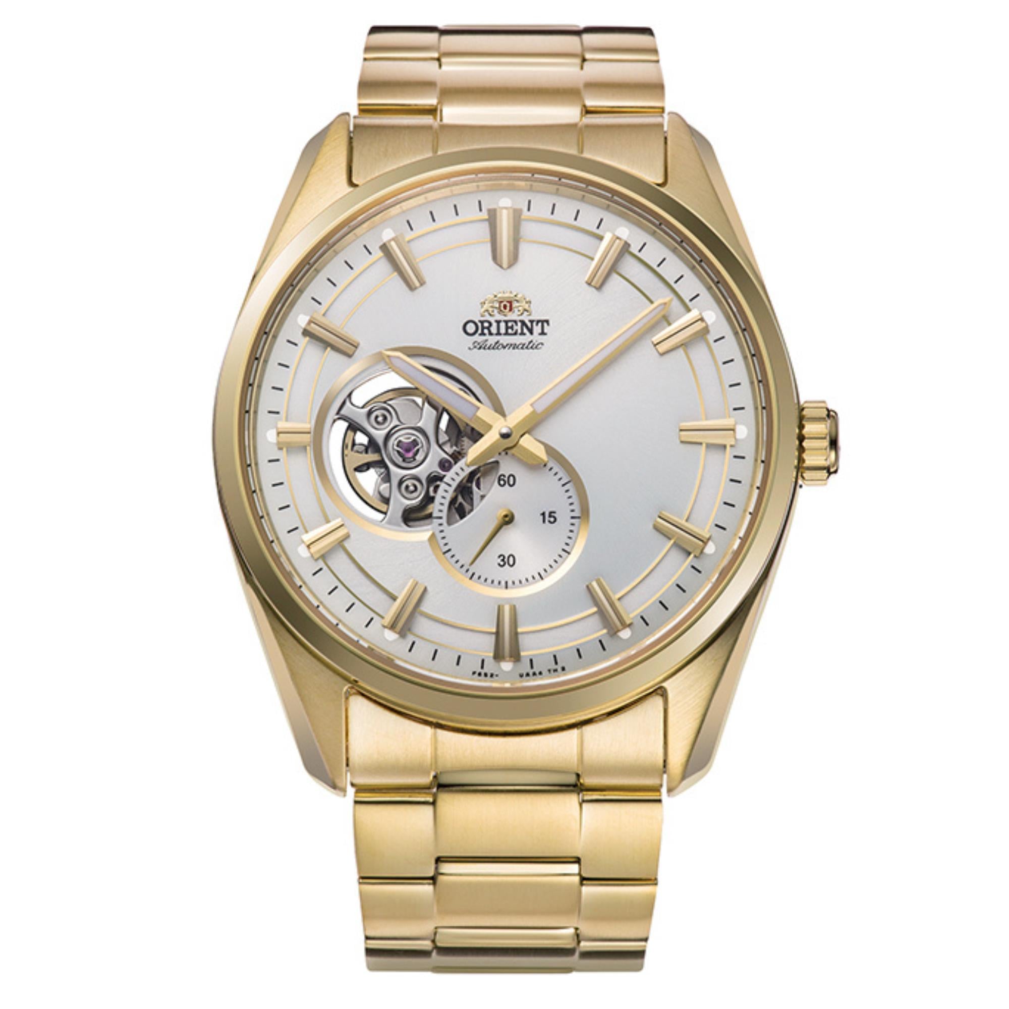 Orient Semi Skeleton Contemporary White Dial Stainless Steel Bracelet Men’s Watch RA-AR0007S10B