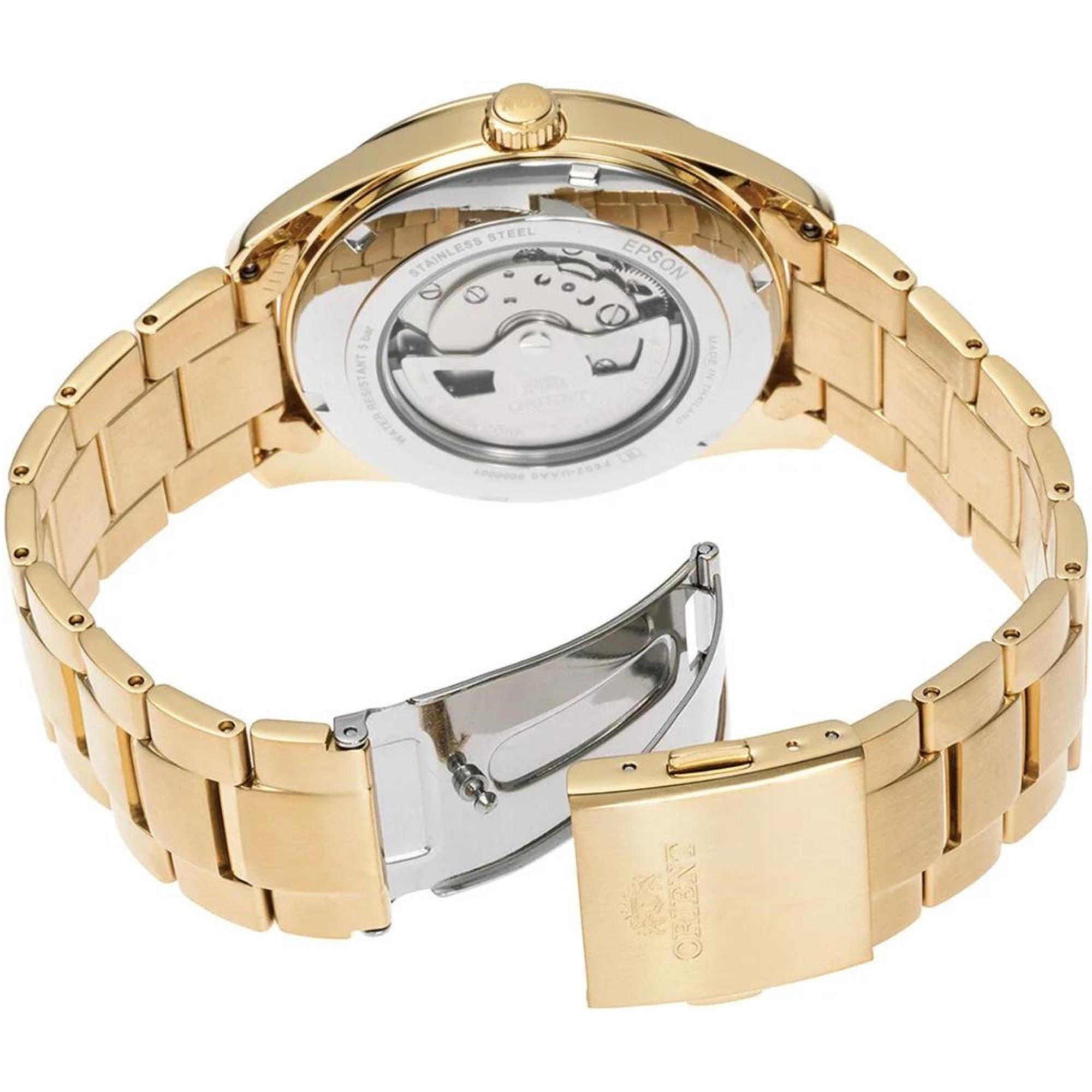 Orient Semi Skeleton Contemporary White Dial Stainless Steel Bracelet Men’s Watch RA-AR0007S10B