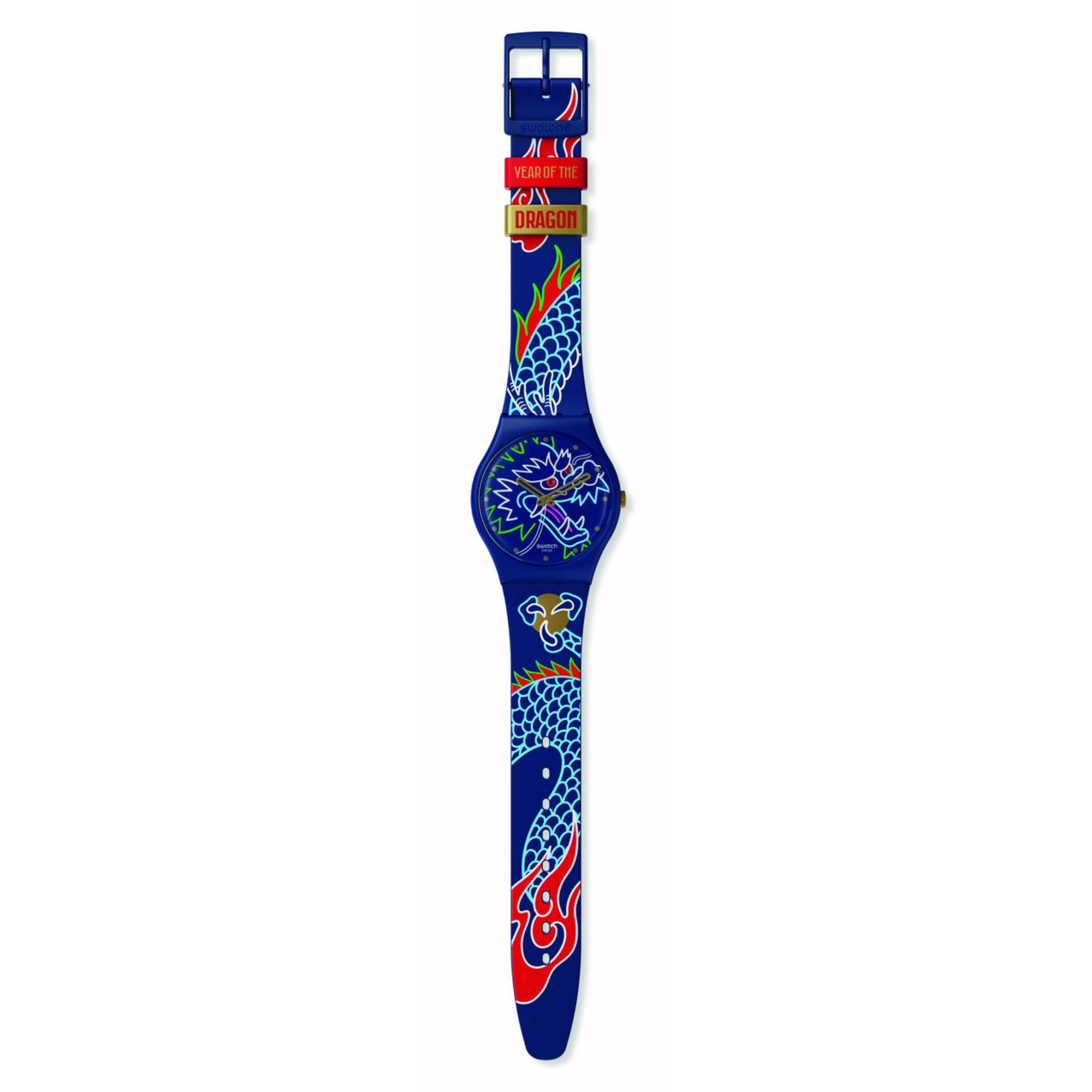 Swatch Dragon In Waves Quartz Blue Dial Silicone Strap Unisex Watch SO28Z125