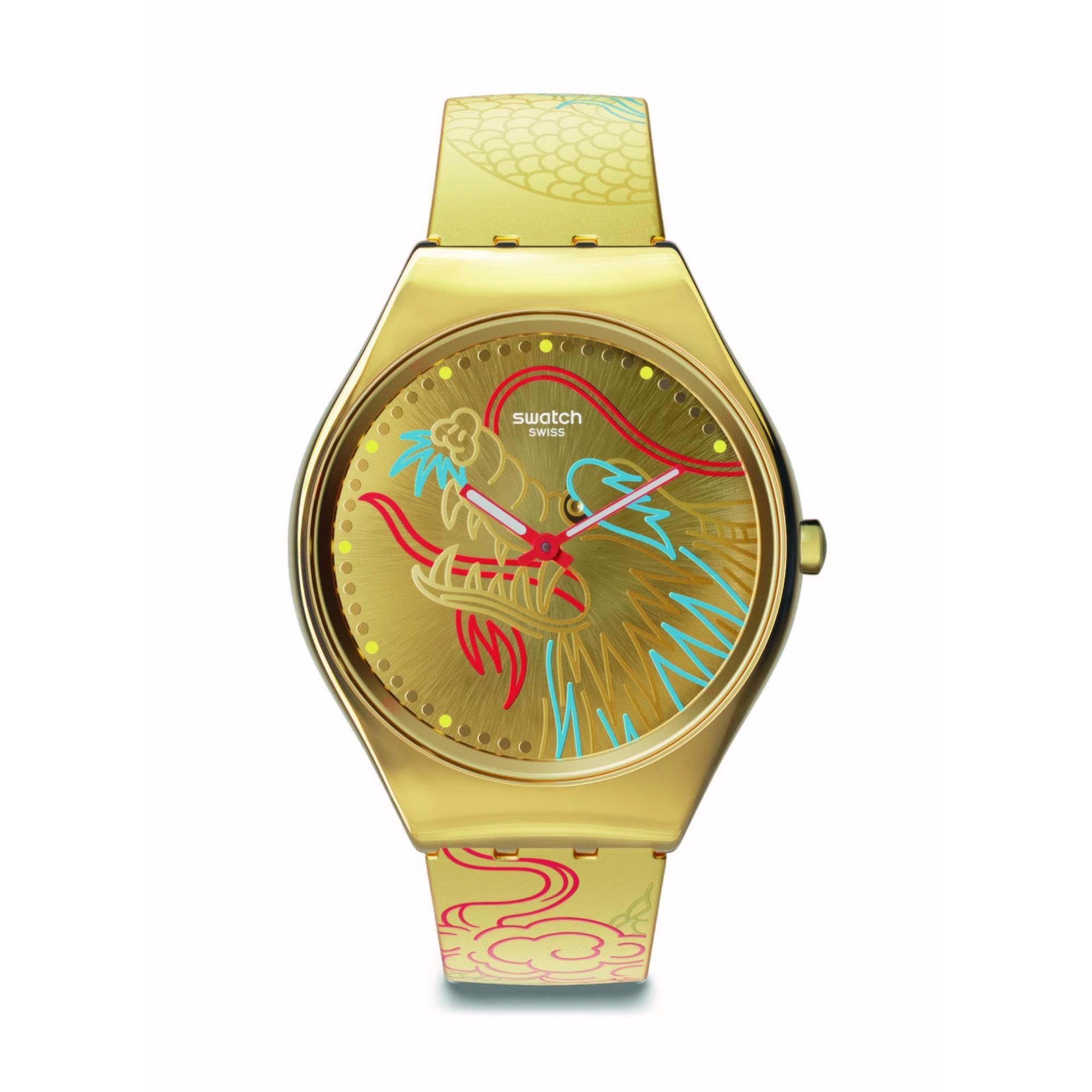 Swatch Dragon In Gold Quartz Gold Dial Gold Silicone Strap Unisex Watch SYXZ104