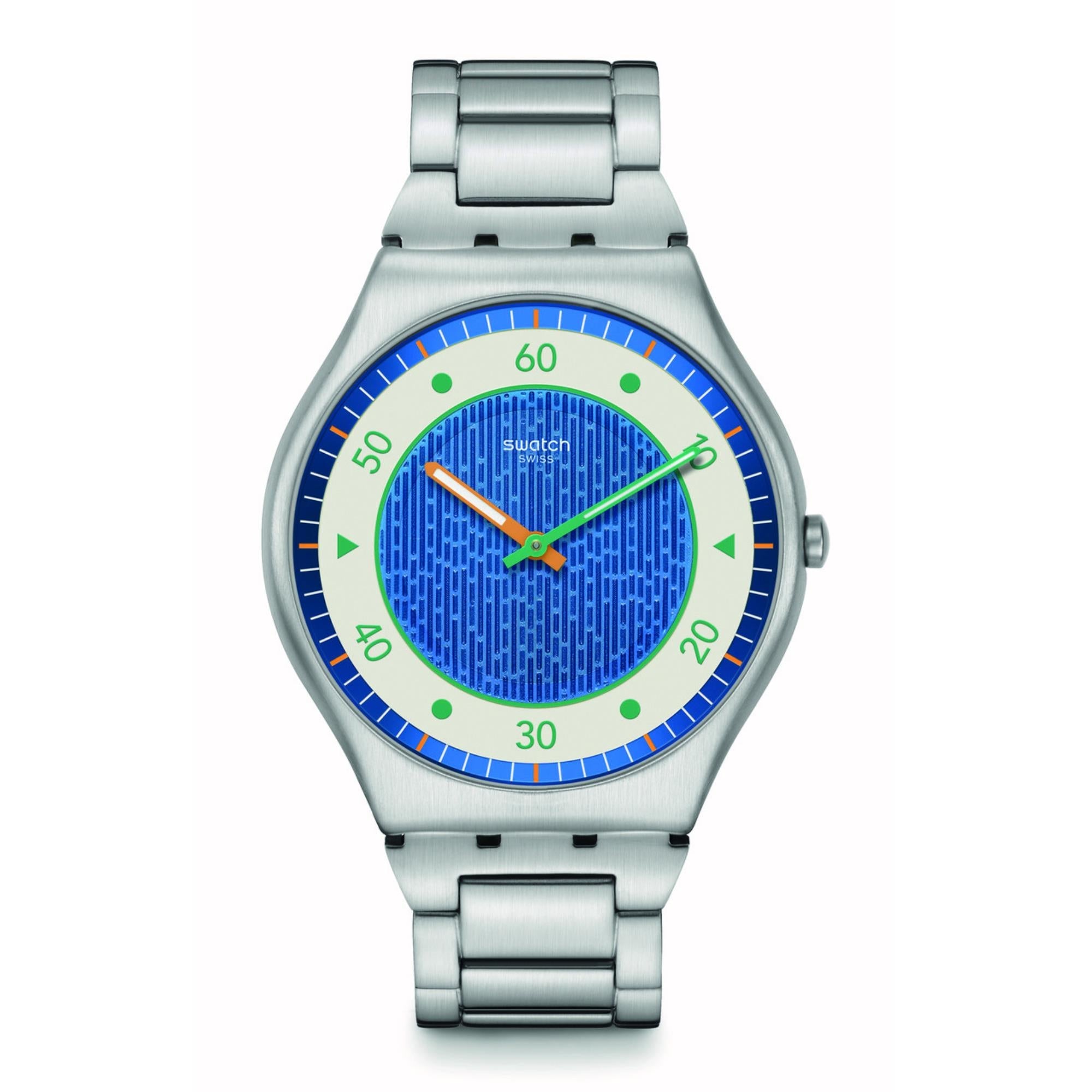 Swatch Skin Irony Splash Dance Quartz Blue Dial Stainless Steel Bracelet Unisex Watch SS07S143G