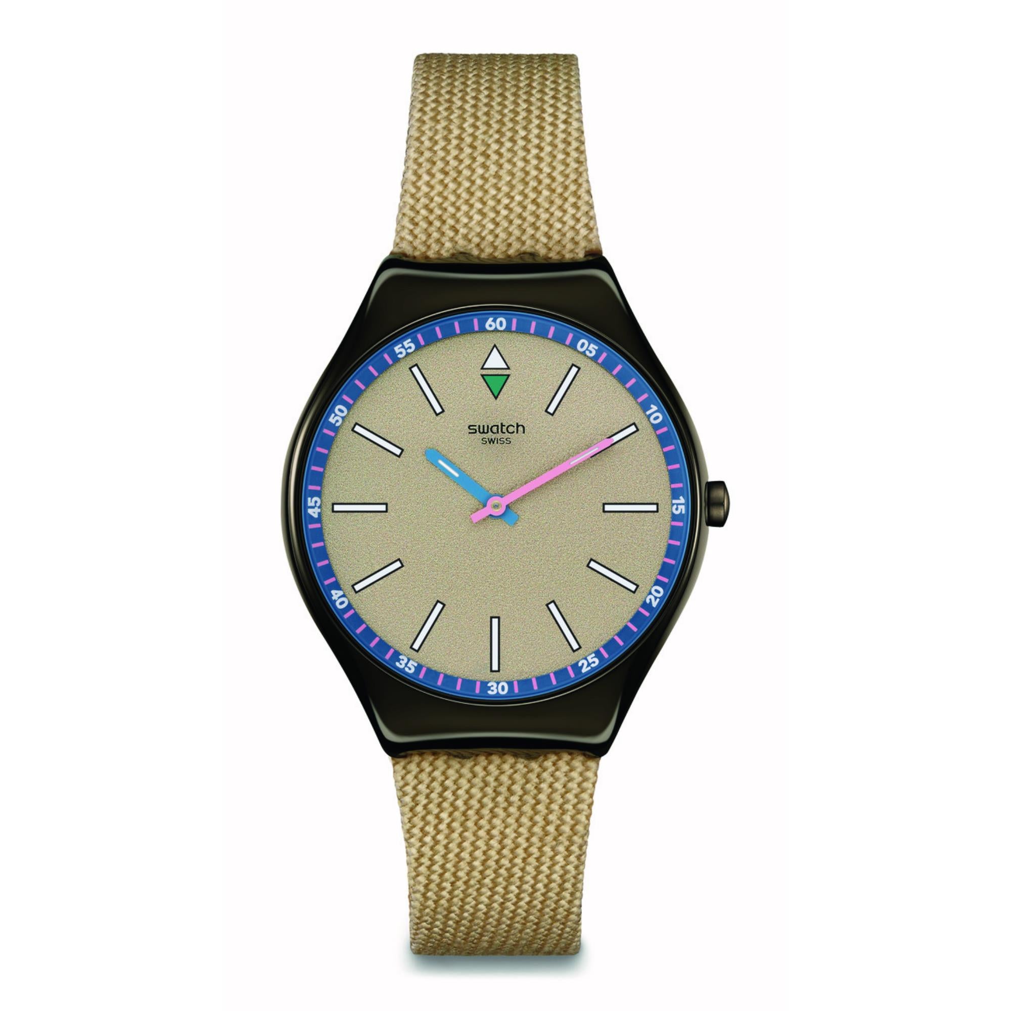 Swatch Skin Irony Sunbaked Sandstone Quartz Beige Dial Beige Textile Strap Unisex Watch SYXM100
