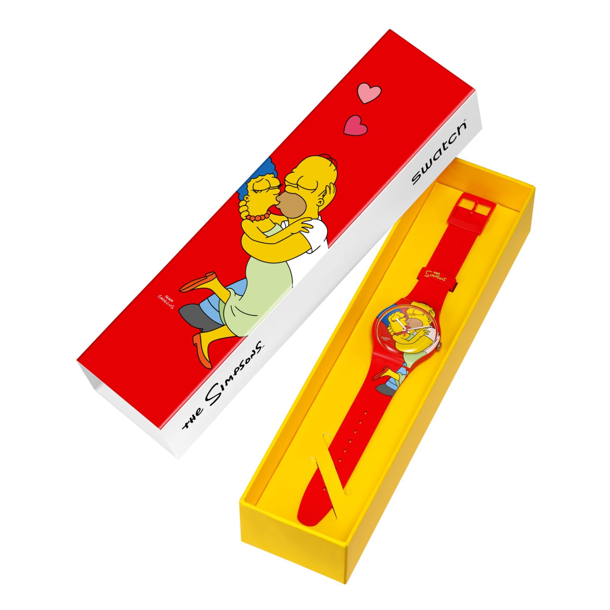Swatch The Simpsons Collection Sweet Embrace Quartz Red Dial Silicone Strap Unisex Watch SO29Z120