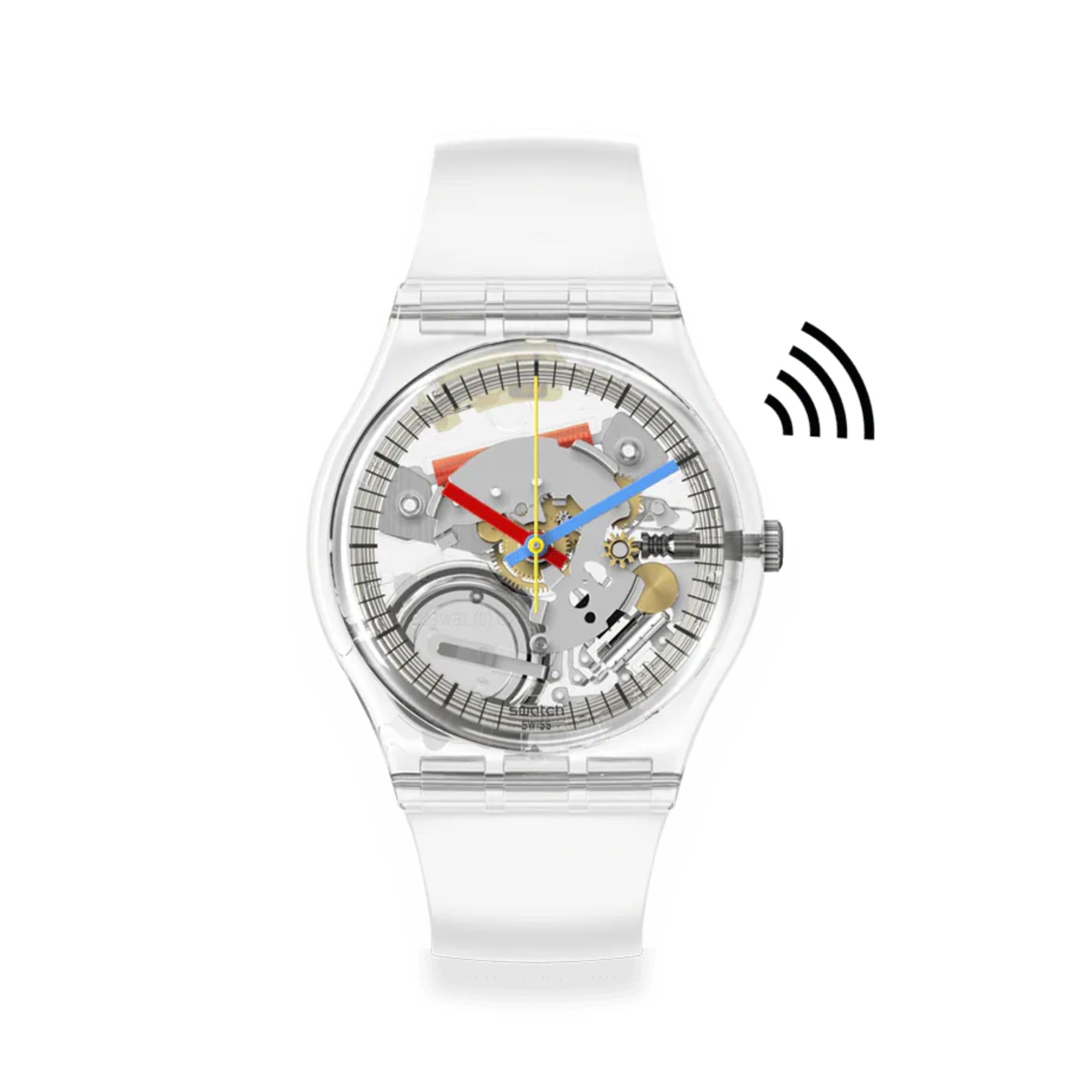 Swatch SwatchPay! Clearly Gent Pay! Quartz Transparent Dial Silicone Strap Unisex Watch SO28K109-5300