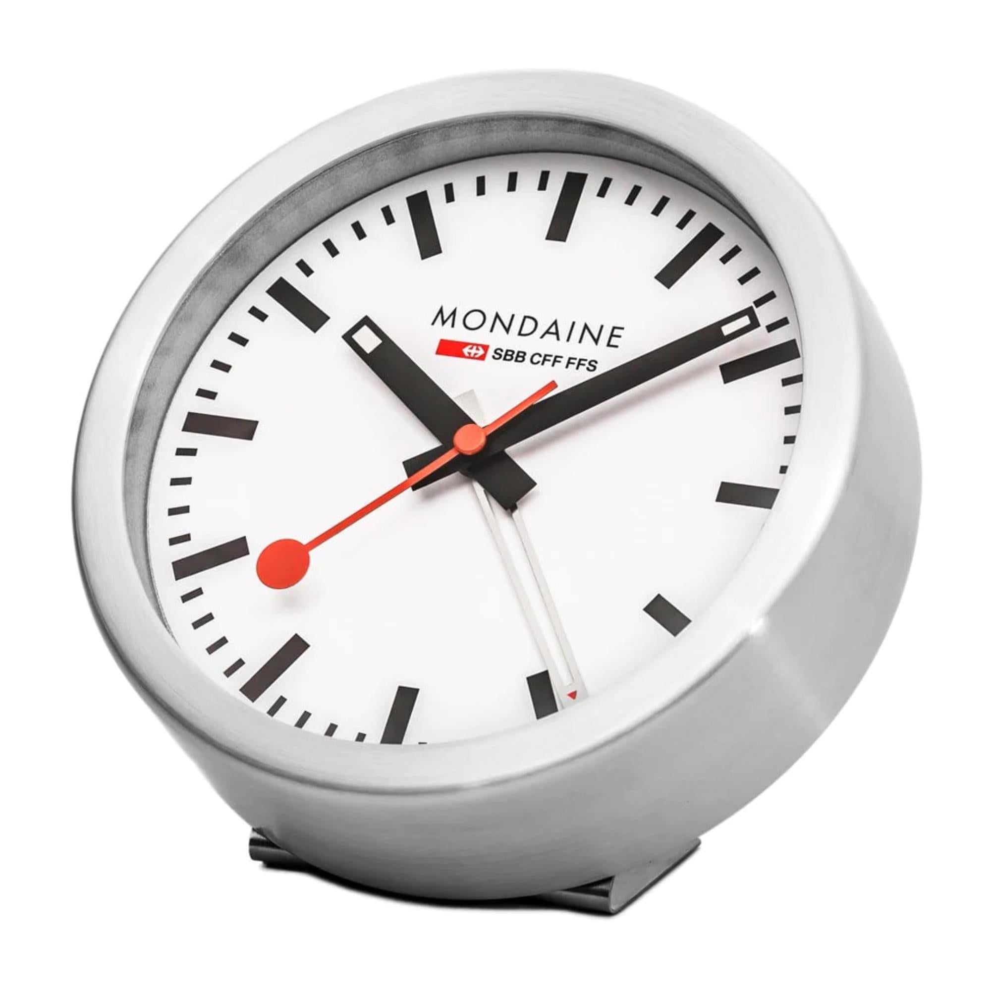 Mondaine Table Clock Quartz White Dial Aluminium Case A997.MCAL.16SBB.1