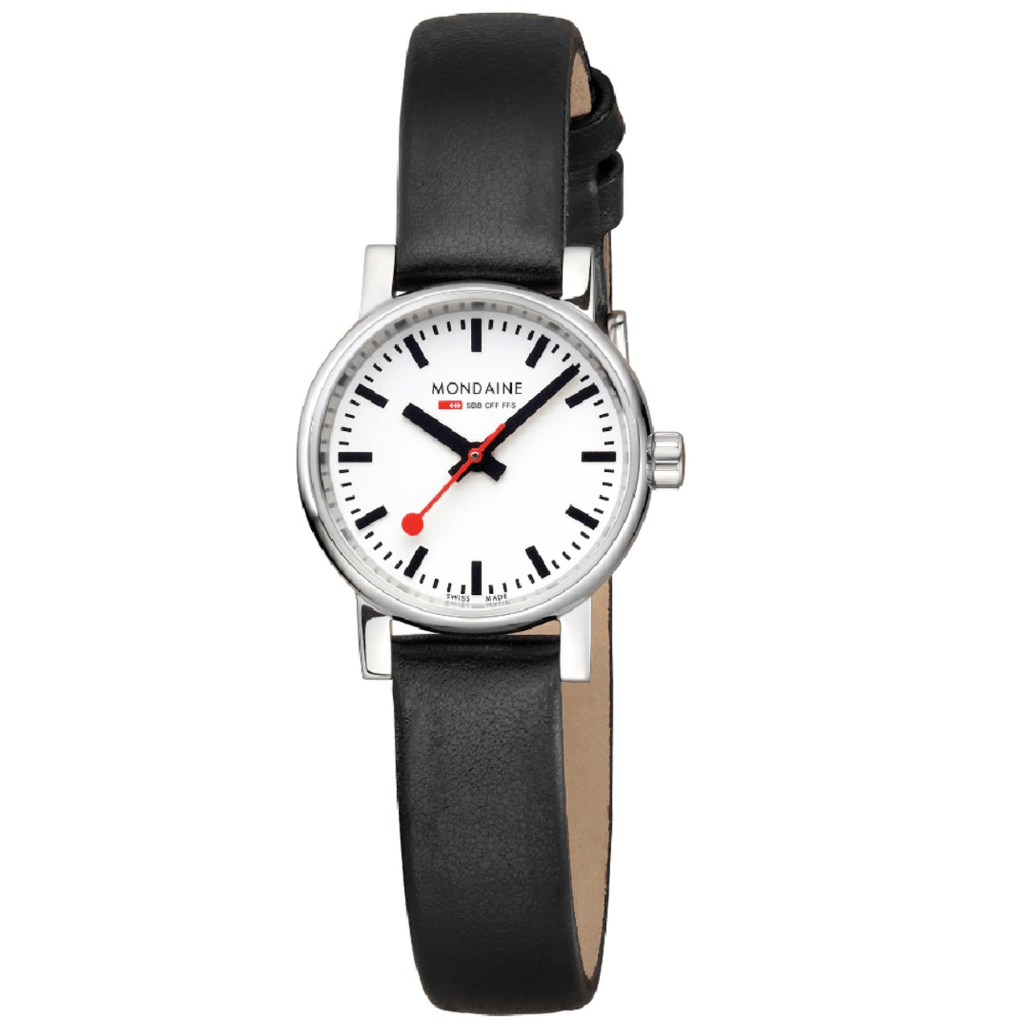 Mondaine EVO2 Quartz White Dial Black Vegan Grape Leather Strap Ladies Watch MSE.26110.LBV
