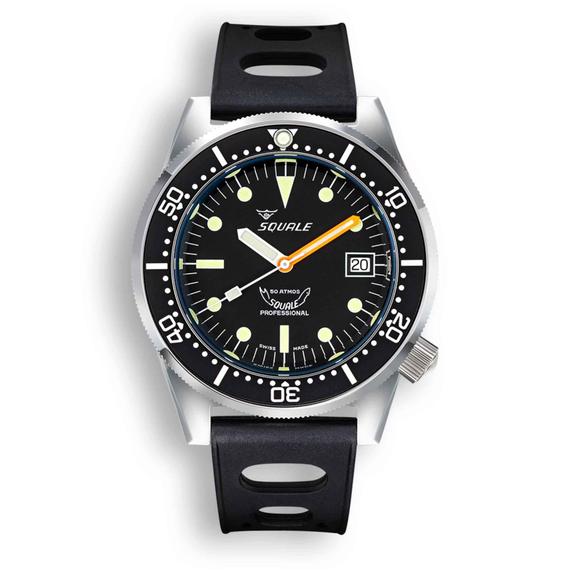 Squale 1521 Classic Automatic Black Dial Black Rubber Strap Men’s Watch 1521CL.NT