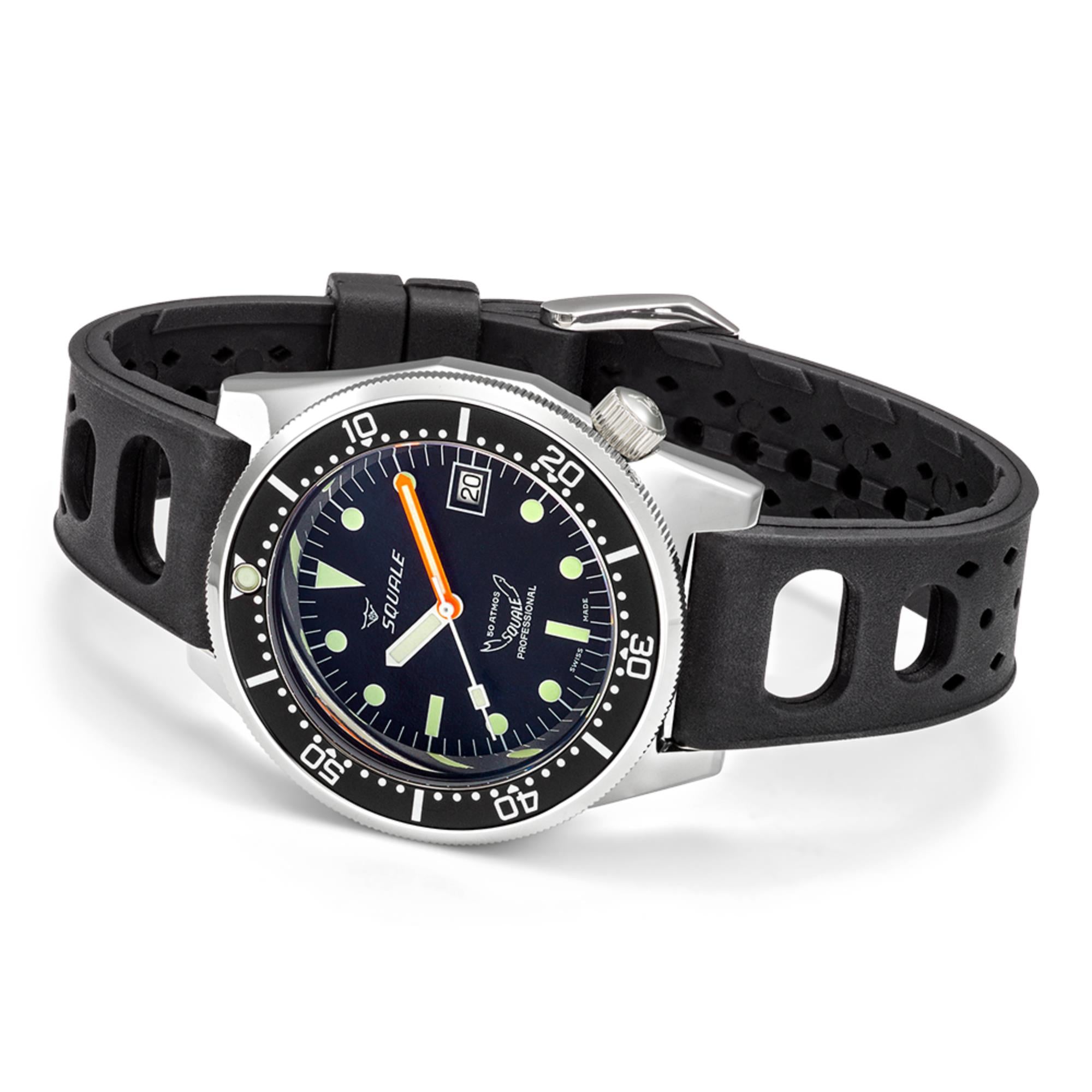 Squale 1521 Classic Automatic Black Dial Black Rubber Strap Men’s Watch 1521CL.NT