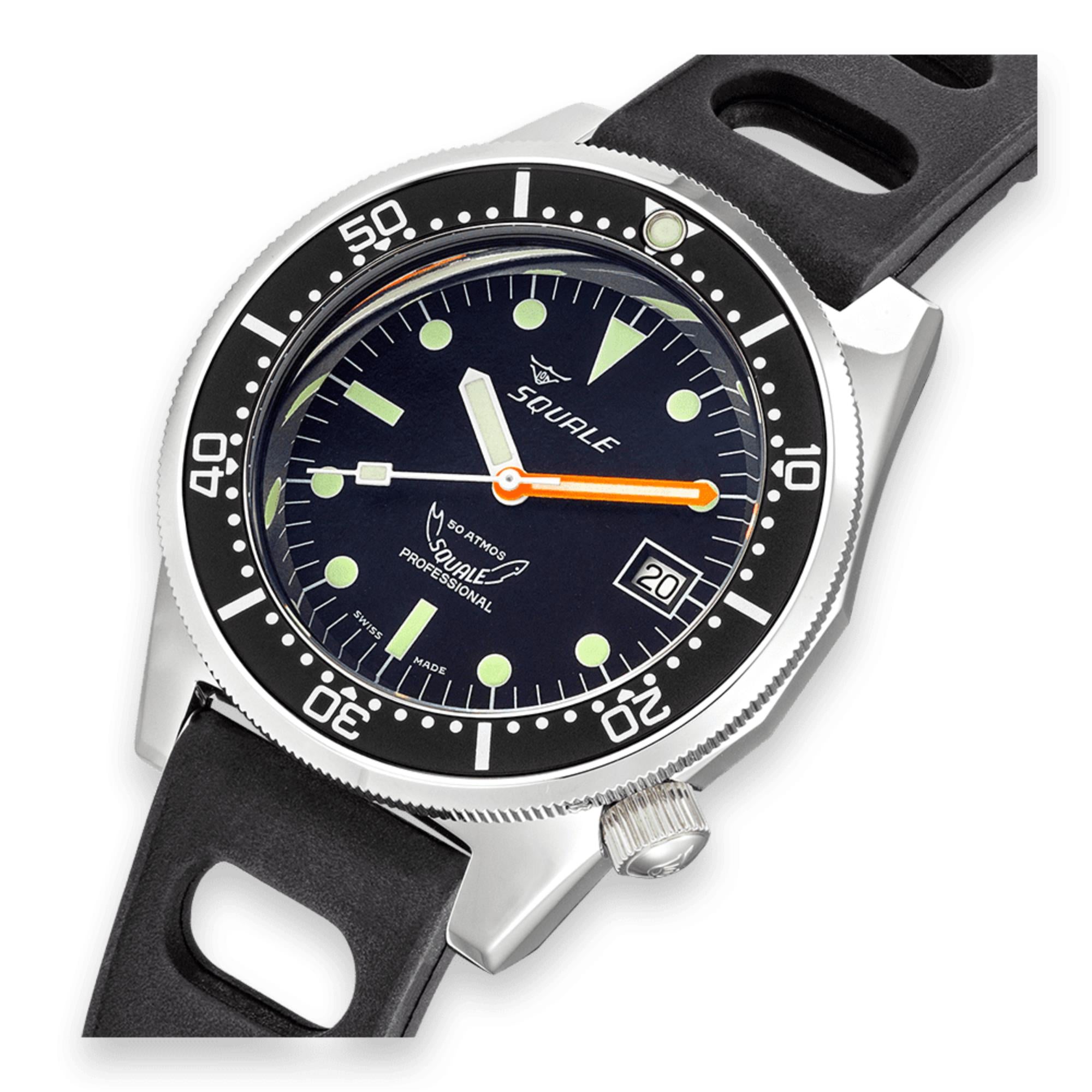 Squale 1521 Classic Automatic Black Dial Black Rubber Strap Men’s Watch 1521CL.NT
