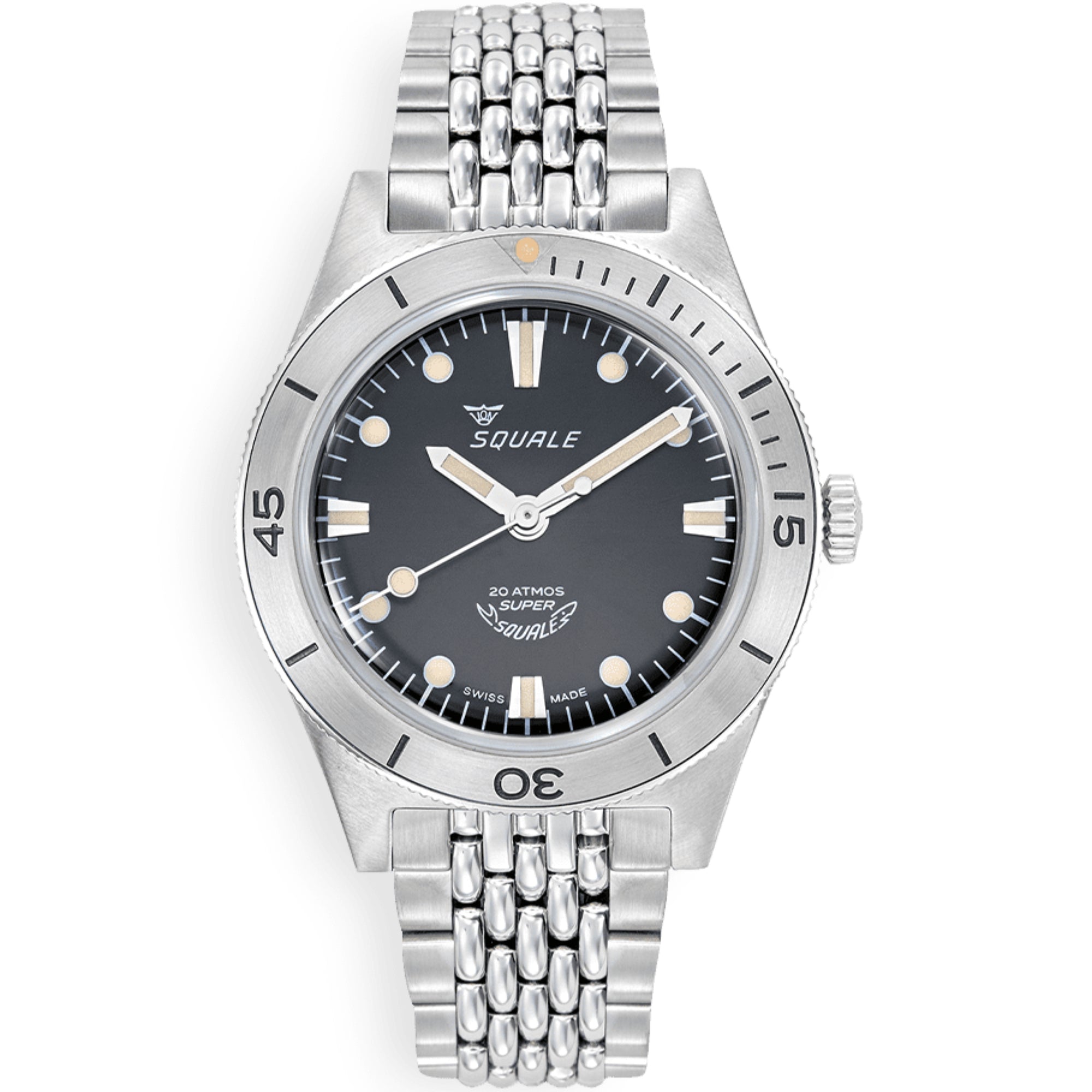 Squale Super-Squale Automatic Black Dial Steel Strap Men's Watch SUPERSSBK.AC
