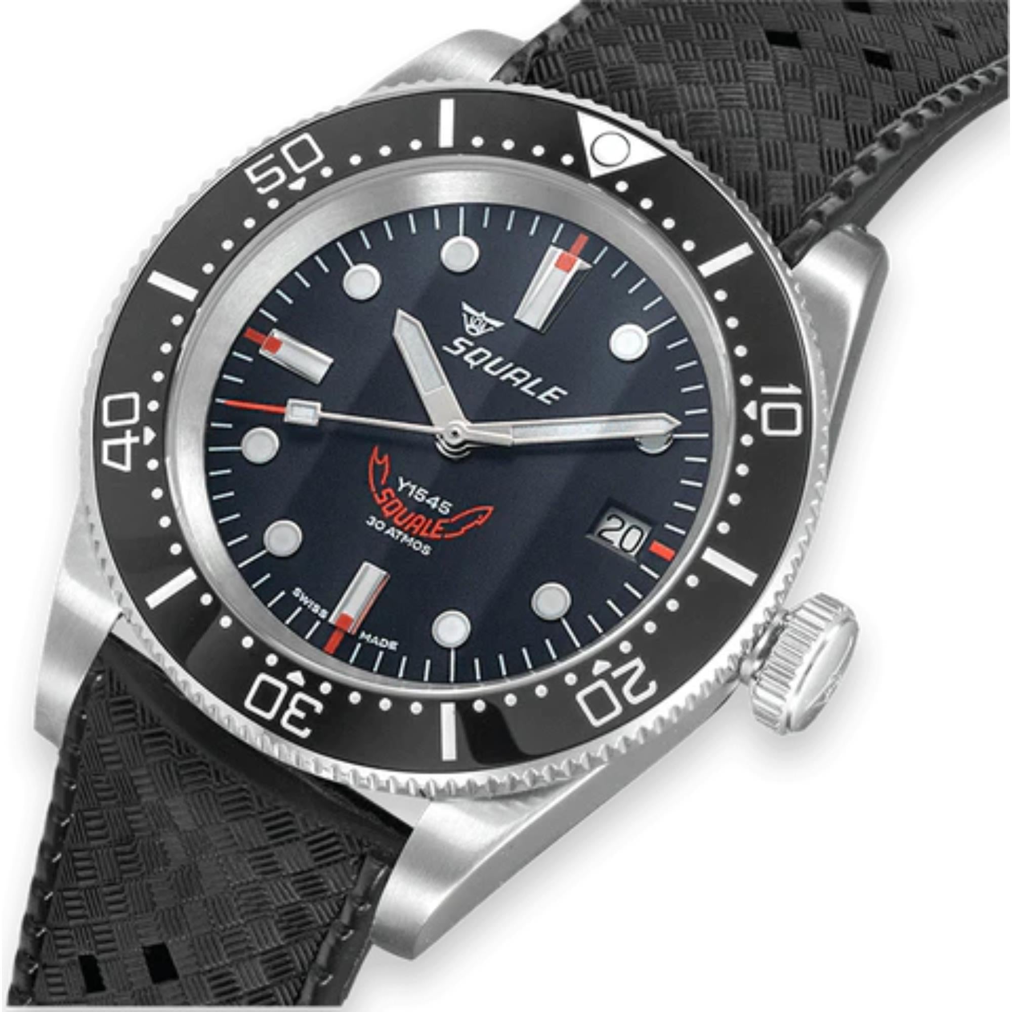 Squale 1545 Automatic Black Dial Black Rubber Strap Men’s Watch 1545BKBKC.HT