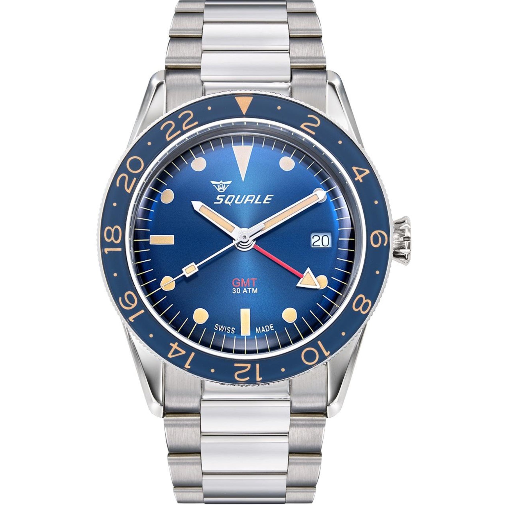 Squale Sub-39 GMT Vintage Automatic Blue Dial Stainless Steel Bracelet Men's Watch SUB-39GMTB.BR22