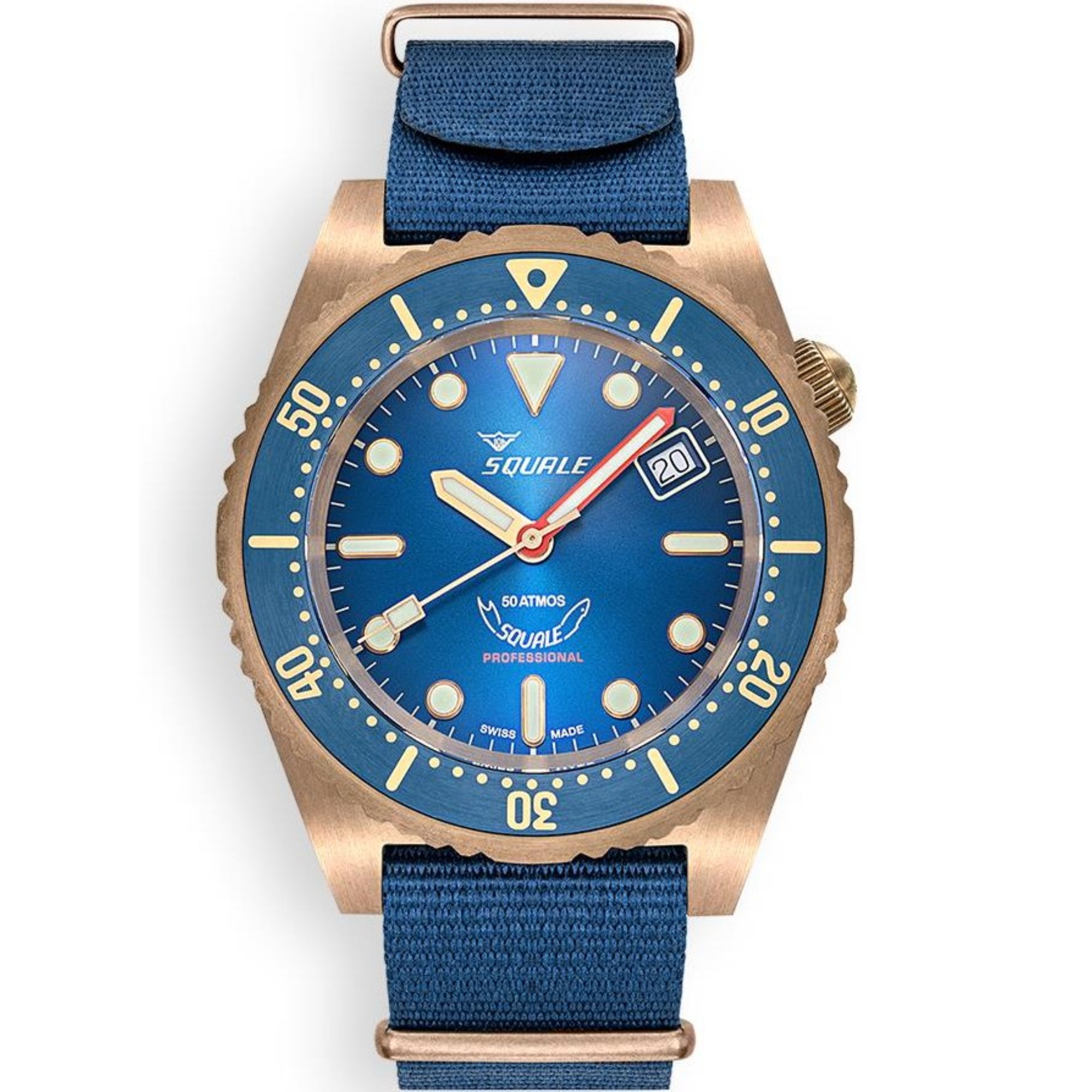 Squale 1521 Bronze Automatic Blue Dial Blue Fabric Strap Men's Watch 1521BRONBL.NB20